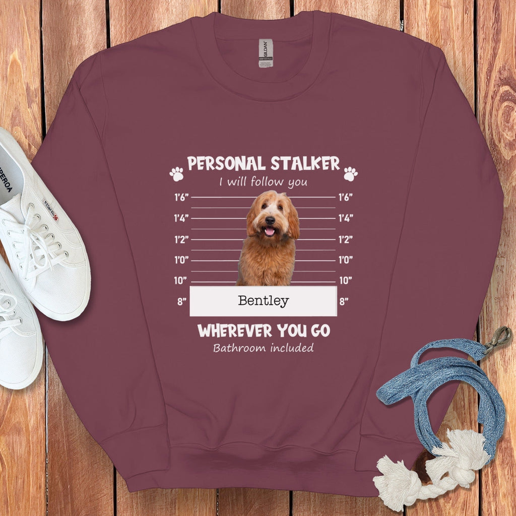 Personalized Stalker Mugshot Sweatshirt in Maroon / S by Puppy Jo