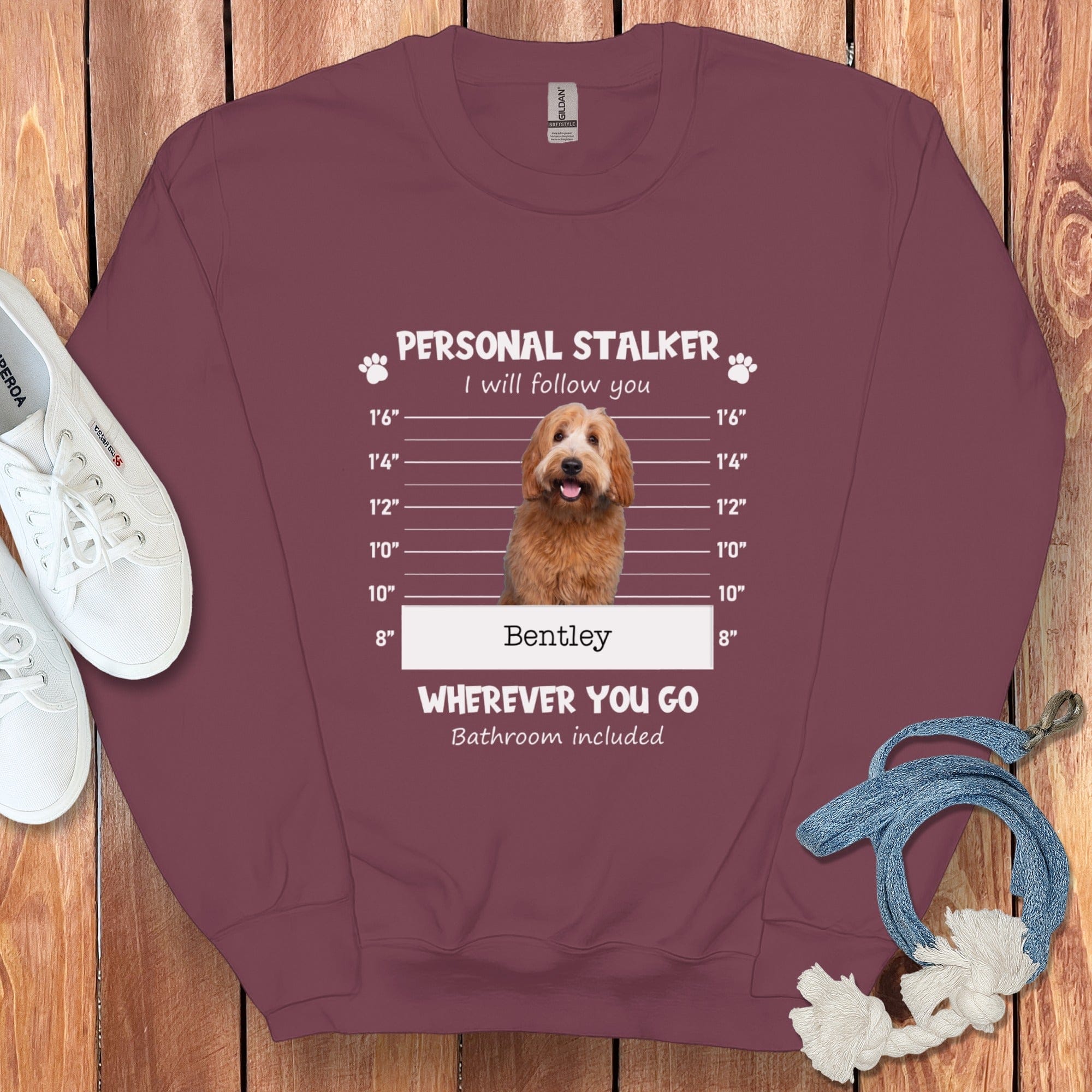Personalized Stalker Mugshot Sweatshirt in Maroon / S by Puppy Jo