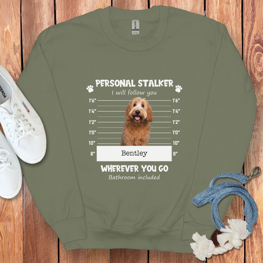Personalized Stalker Mugshot Sweatshirt in Military Green / S by Puppy Jo