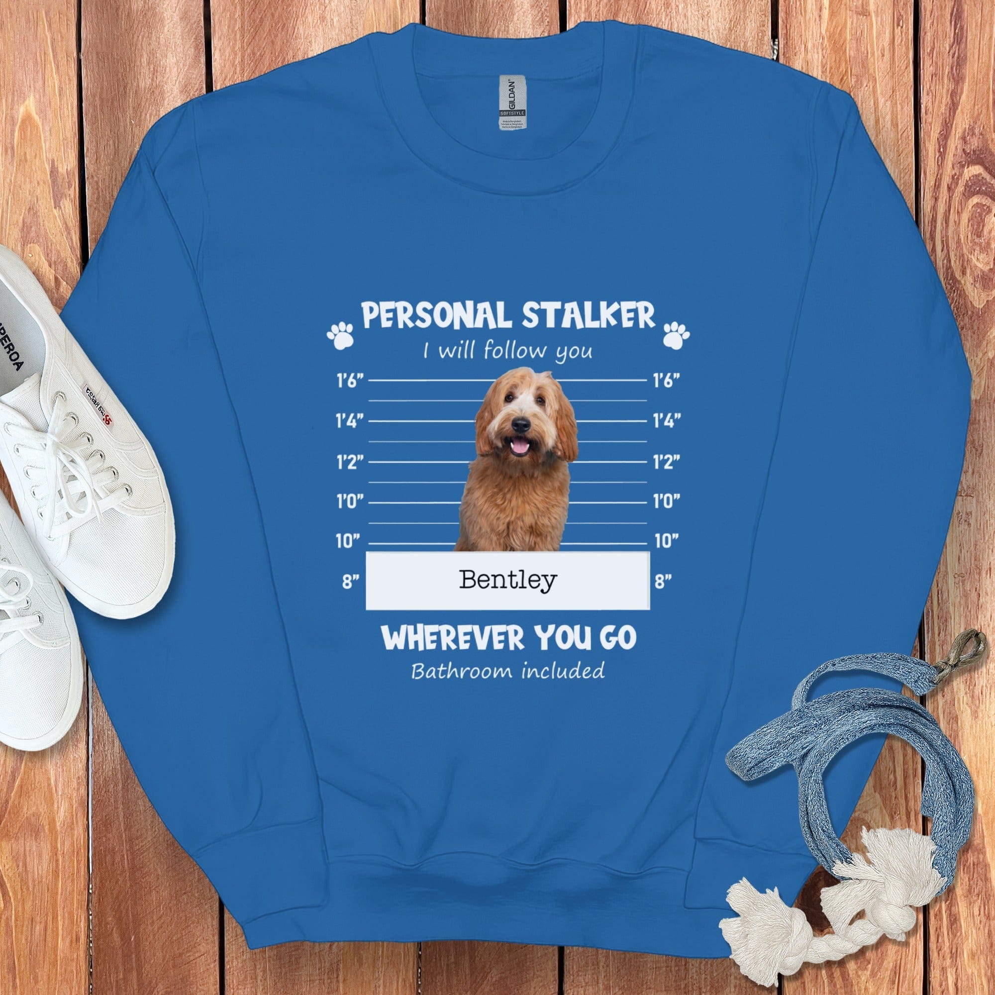 Personalized Stalker Mugshot Sweatshirt in Royal / S by Puppy Jo