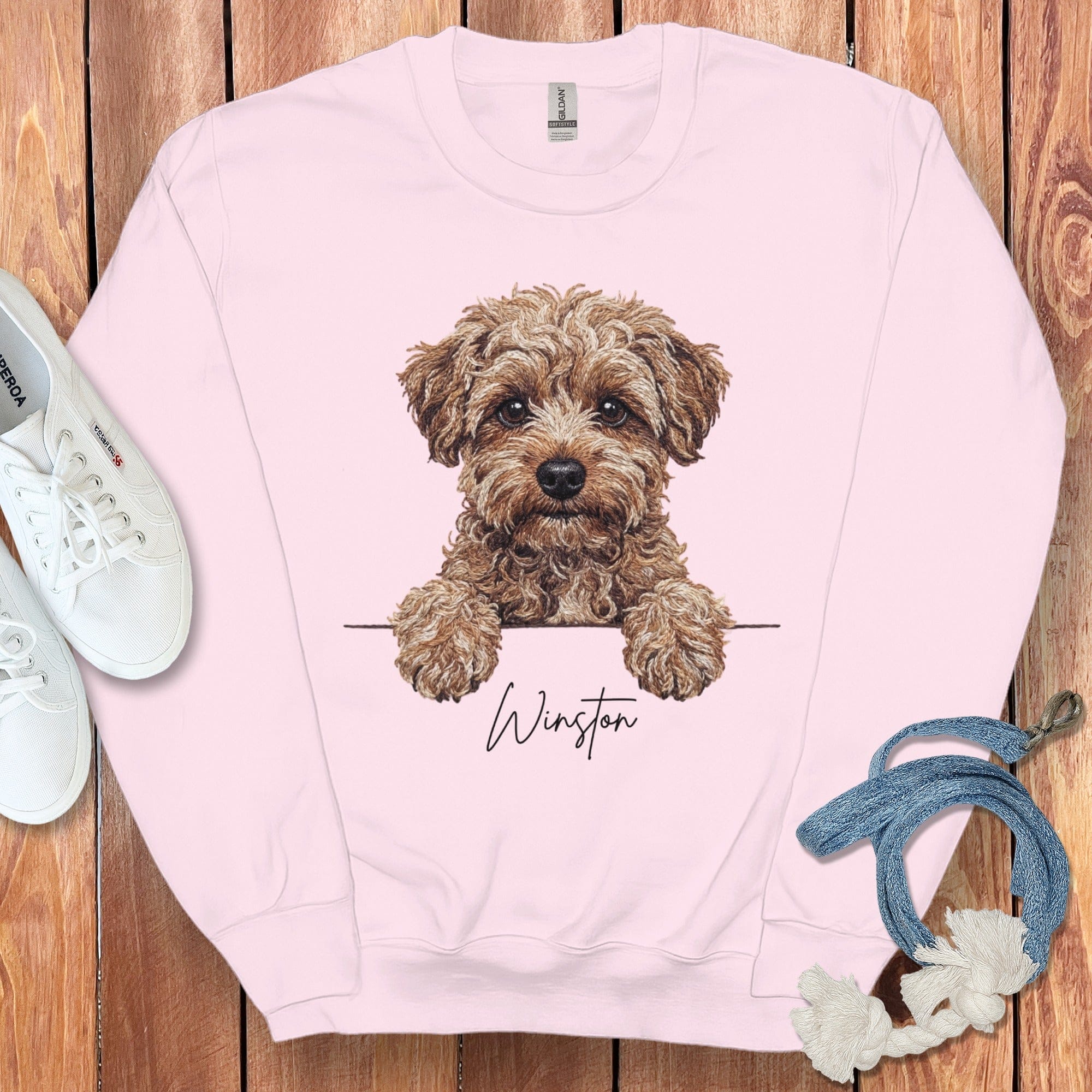 Personalized Yorkiepoo Sweatshirt in Light Pink / S by Puppy Jo