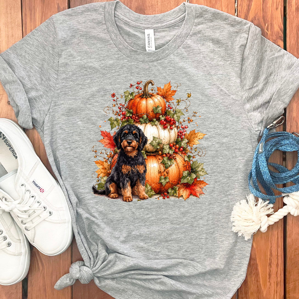 Phamtom Goldendoodle Pumpkin Ivy T-Shirt in Athletic Heather / S by Puppy Jo
