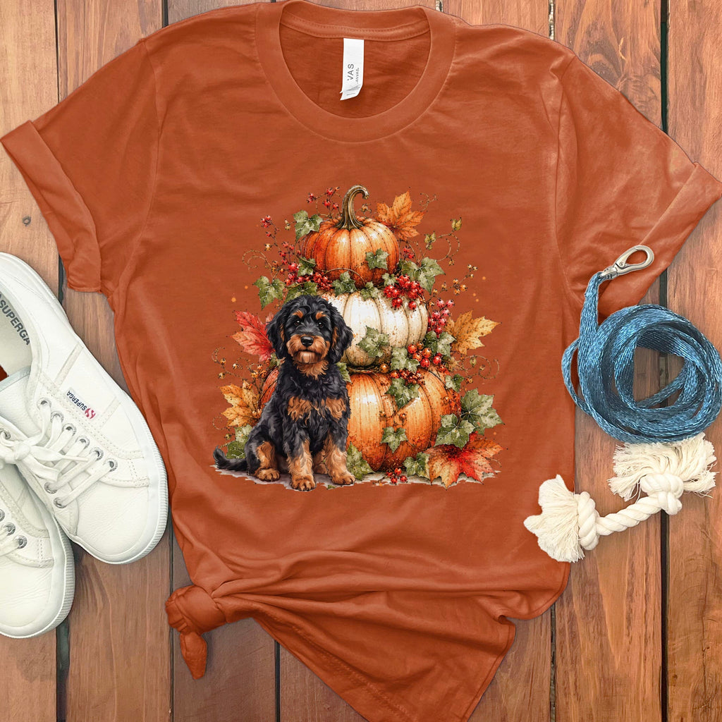 Phamtom Goldendoodle Pumpkin Ivy T-Shirt in Autumn / S by Puppy Jo