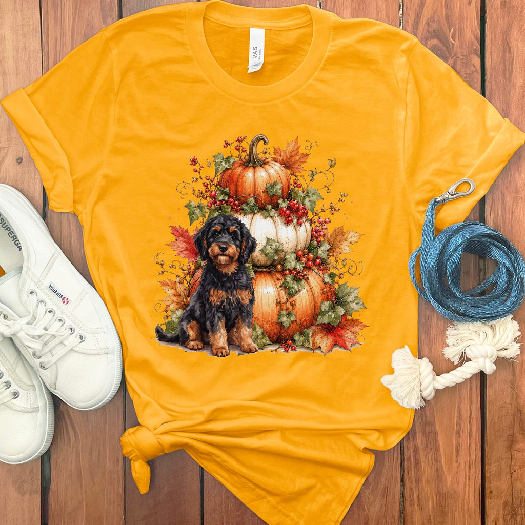 Phamtom Goldendoodle Pumpkin Ivy T-Shirt in Gold / S by Puppy Jo