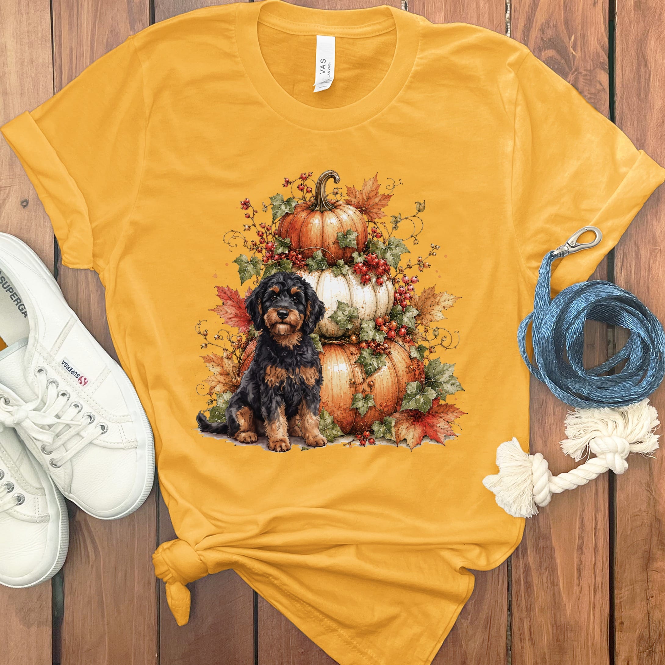 Phamtom Goldendoodle Pumpkin Ivy T-Shirt in Gold / S by Puppy Jo