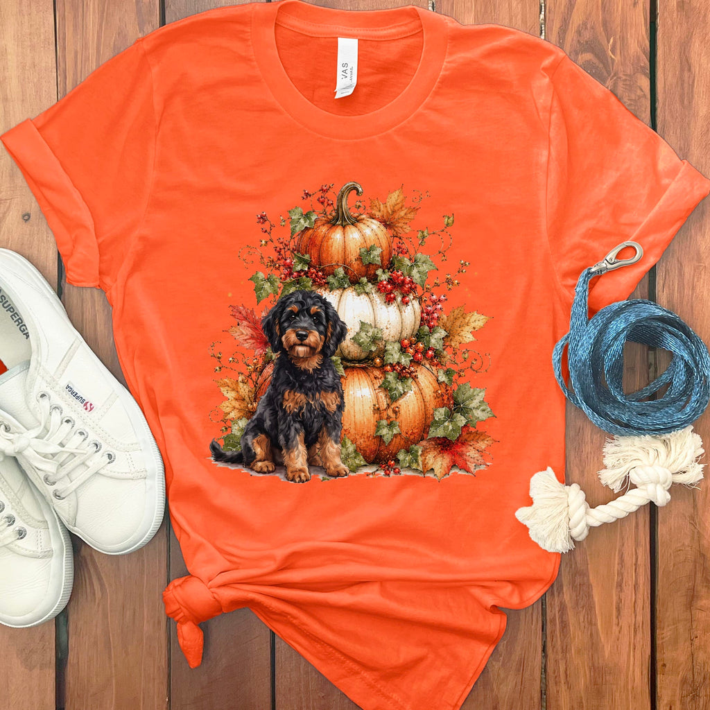 Phamtom Goldendoodle Pumpkin Ivy T-Shirt in Orange / S by Puppy Jo
