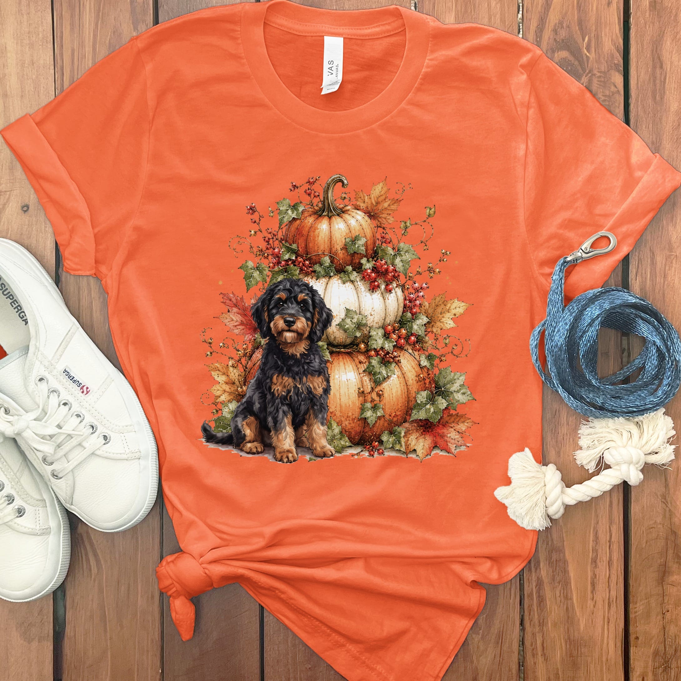 Phamtom Goldendoodle Pumpkin Ivy T-Shirt in Orange / S by Puppy Jo