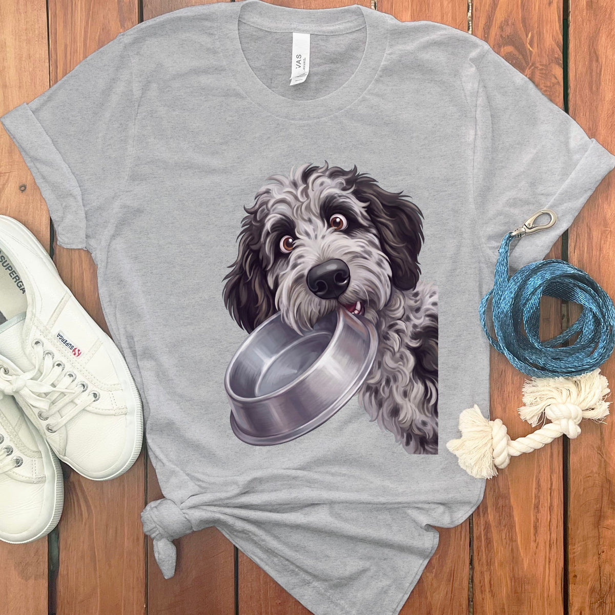 Phantom Goldendoodle Bowl T-Shirt in Athletic Heather / S by Puppy Jo