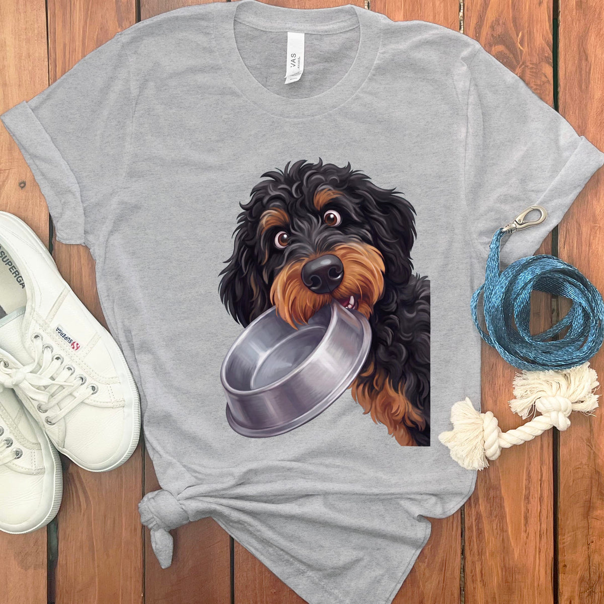 Phantom Goldendoodle Bowl T-Shirt in Athletic Heather / S by Puppy Jo
