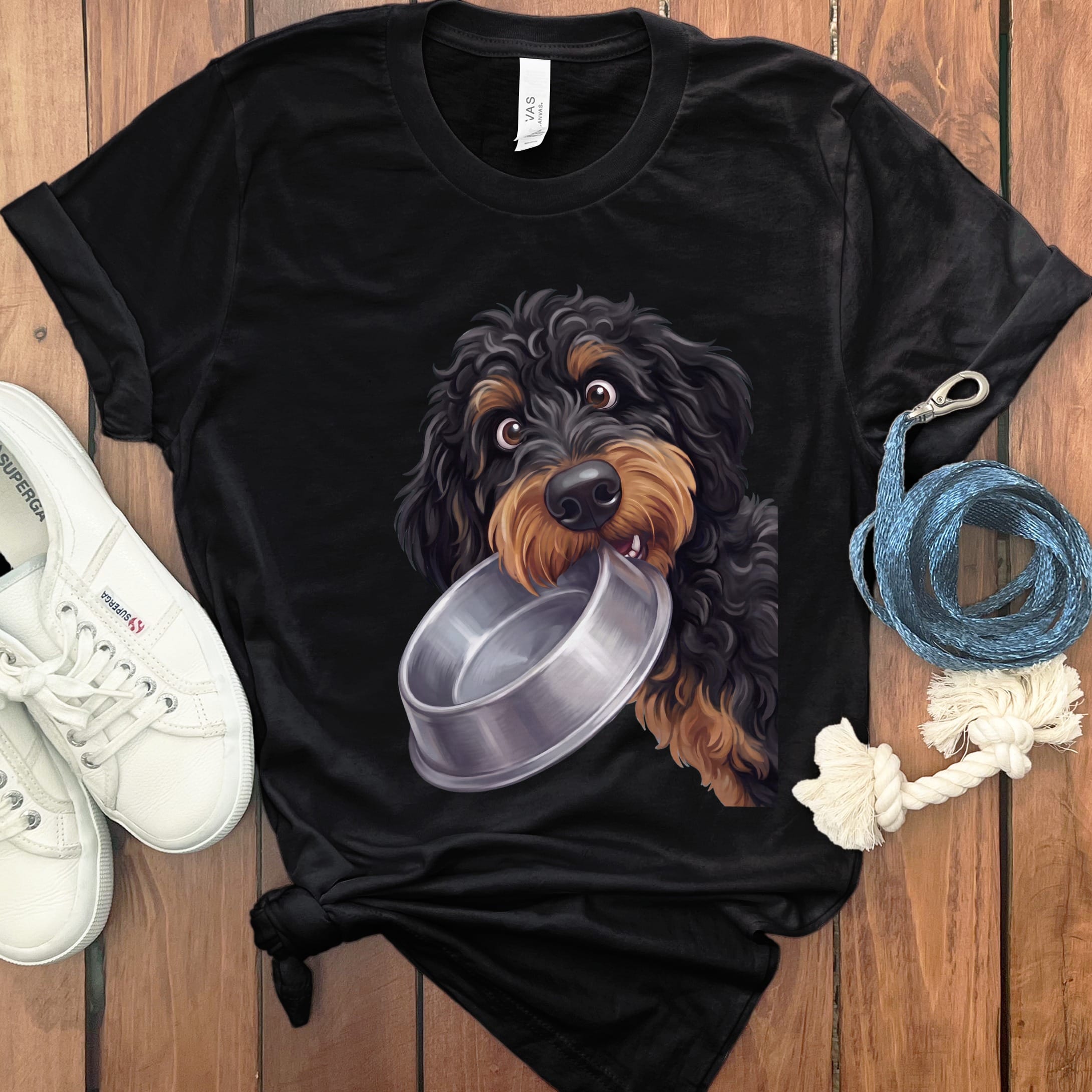 Phantom Goldendoodle Bowl T-Shirt in Black / S by Puppy Jo