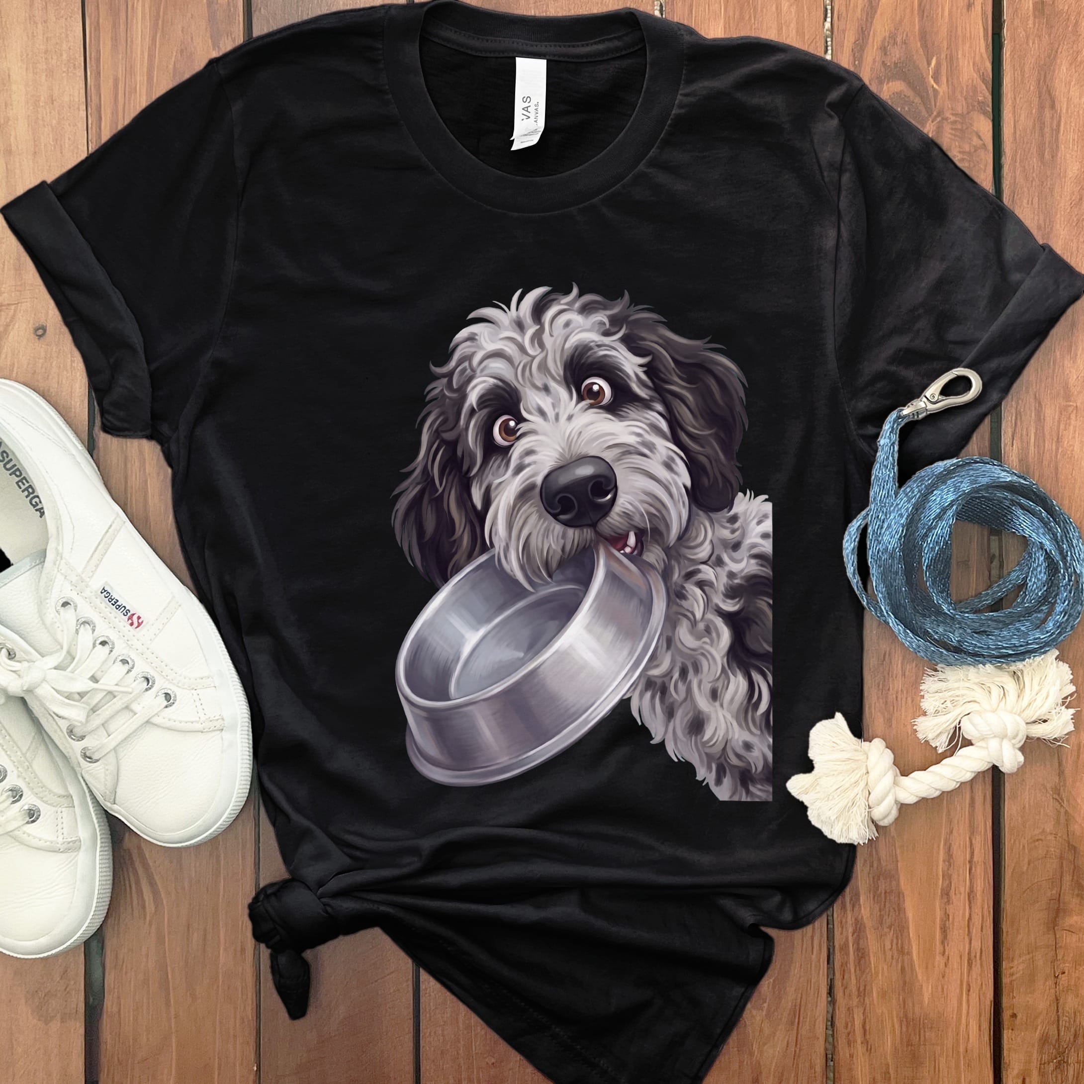 Phantom Goldendoodle Bowl T-Shirt in Black / S by Puppy Jo