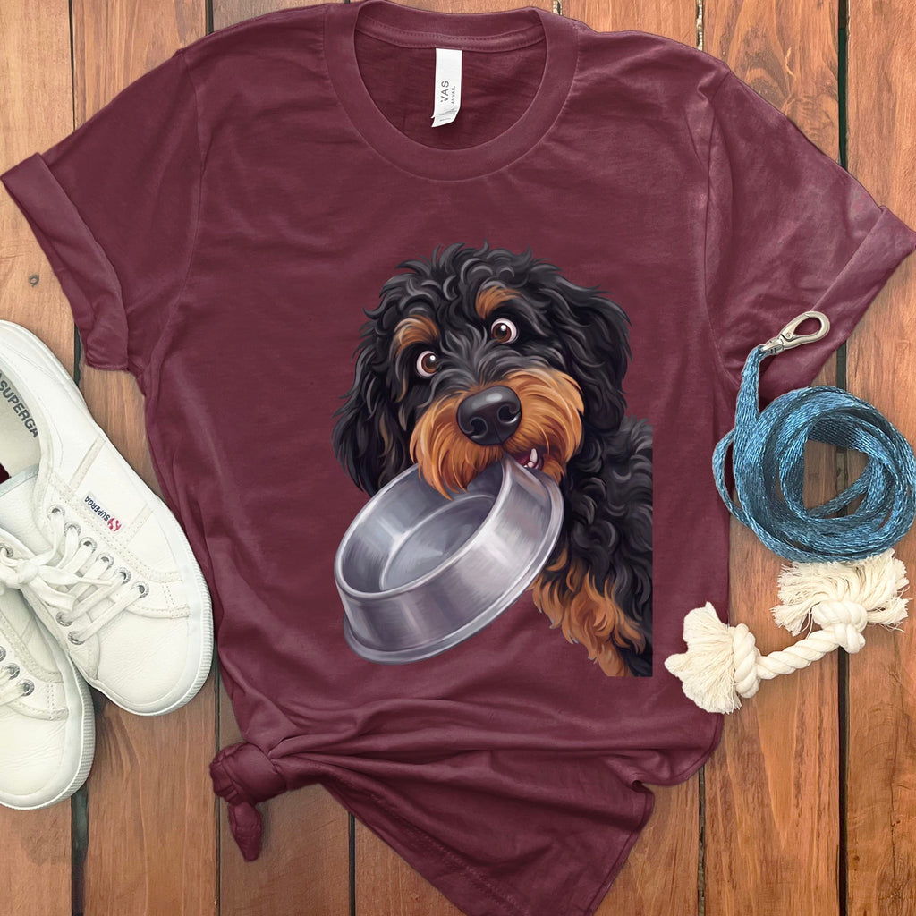 Phantom Goldendoodle Bowl T-Shirt in Maroon / S by Puppy Jo