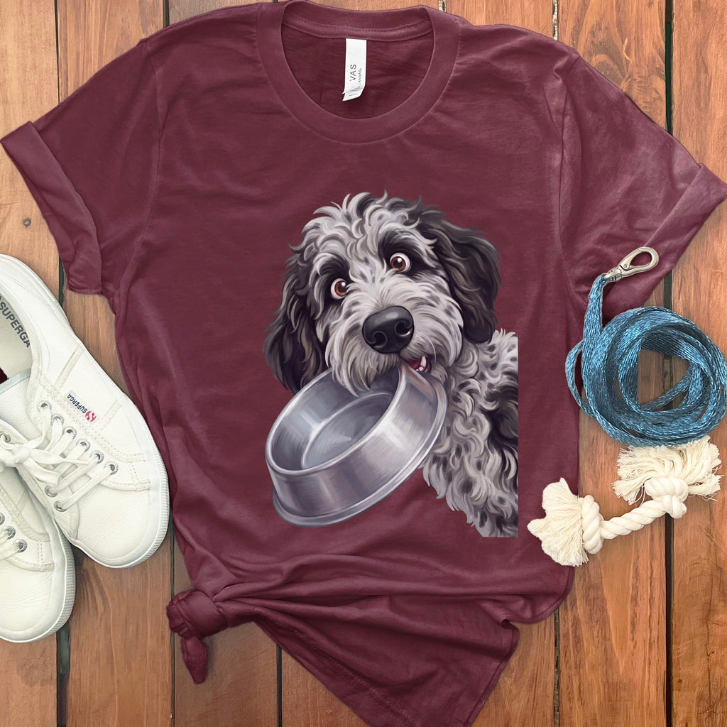 Phantom Goldendoodle Bowl T-Shirt in Maroon / S by Puppy Jo