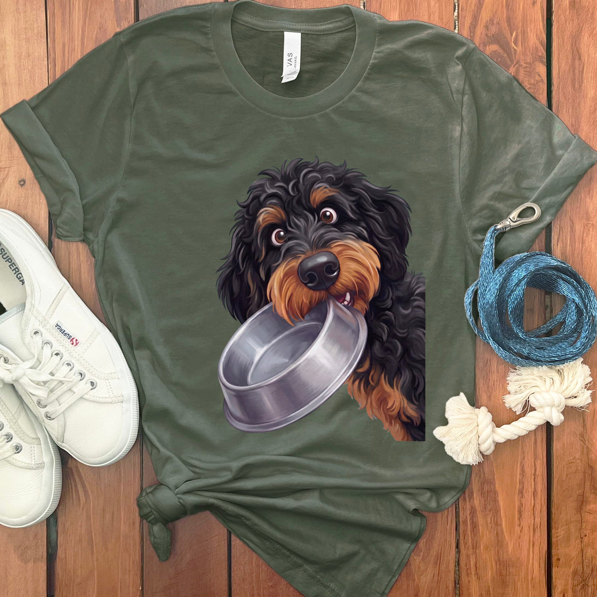 Phantom Goldendoodle Bowl T-Shirt in Military Green / S by Puppy Jo
