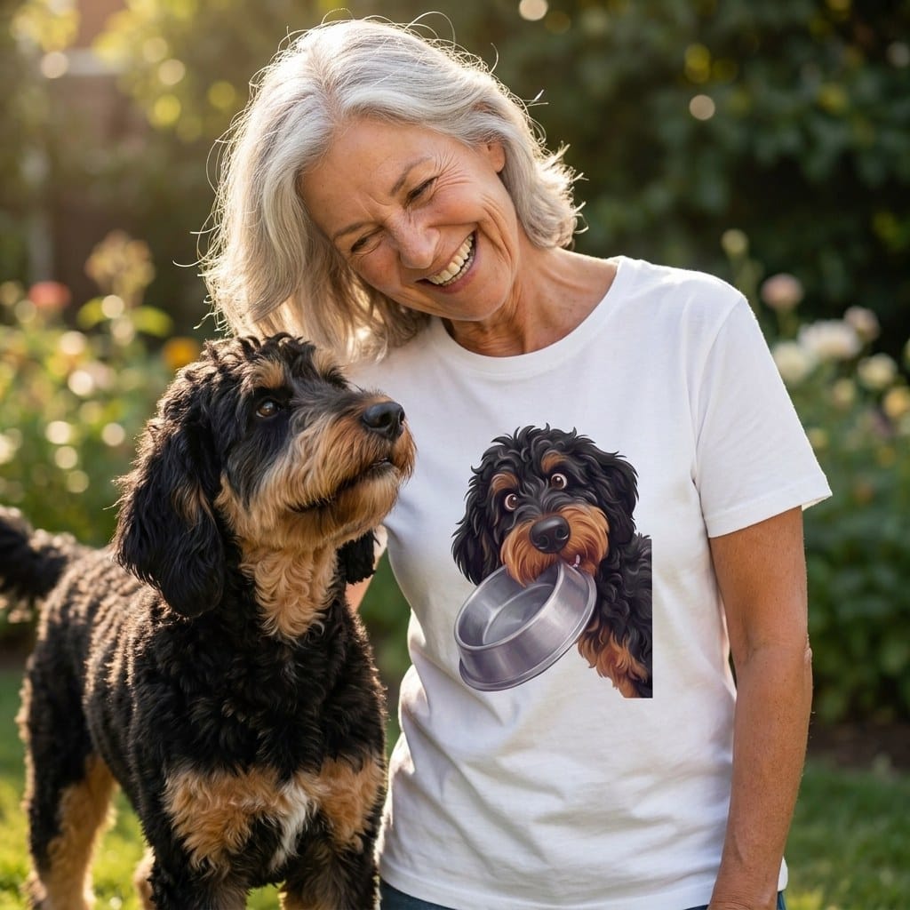 Phantom Goldendoodle Bowl T-Shirt in by Puppy Jo