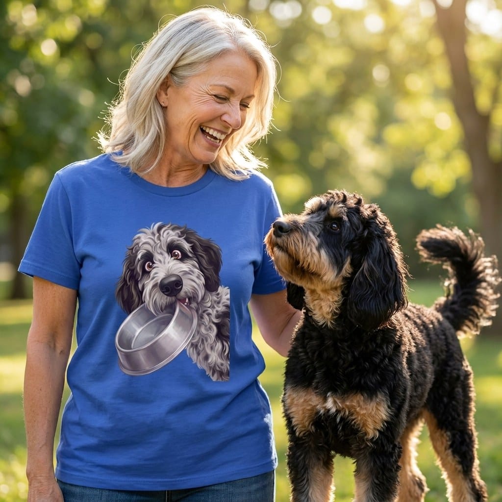 Phantom Goldendoodle Bowl T-Shirt in by Puppy Jo
