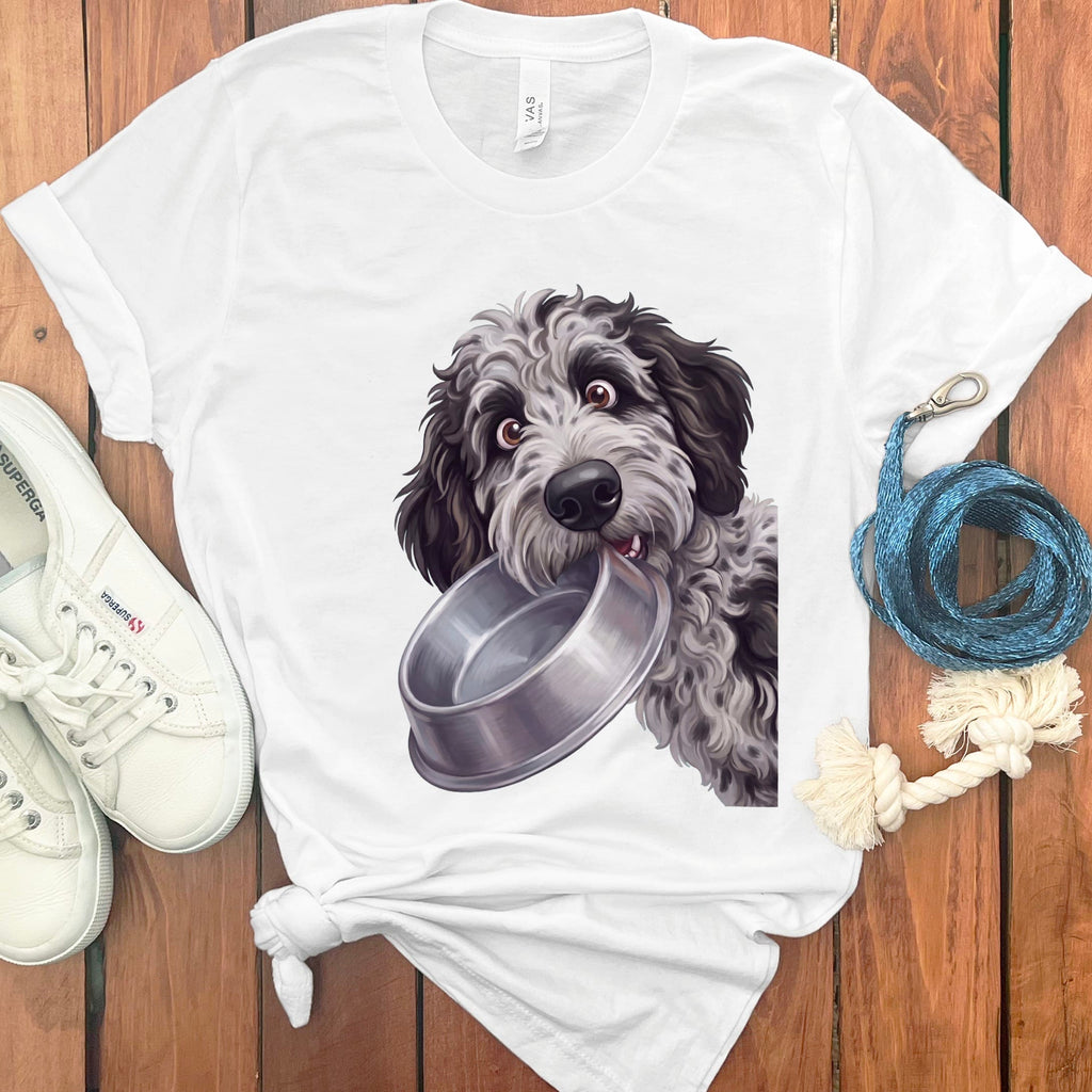 Phantom Goldendoodle Bowl T-Shirt in White / S by Puppy Jo