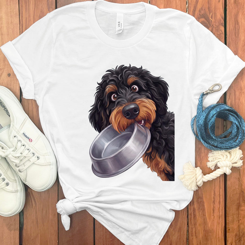 Phantom Goldendoodle Bowl T-Shirt in White / S by Puppy Jo