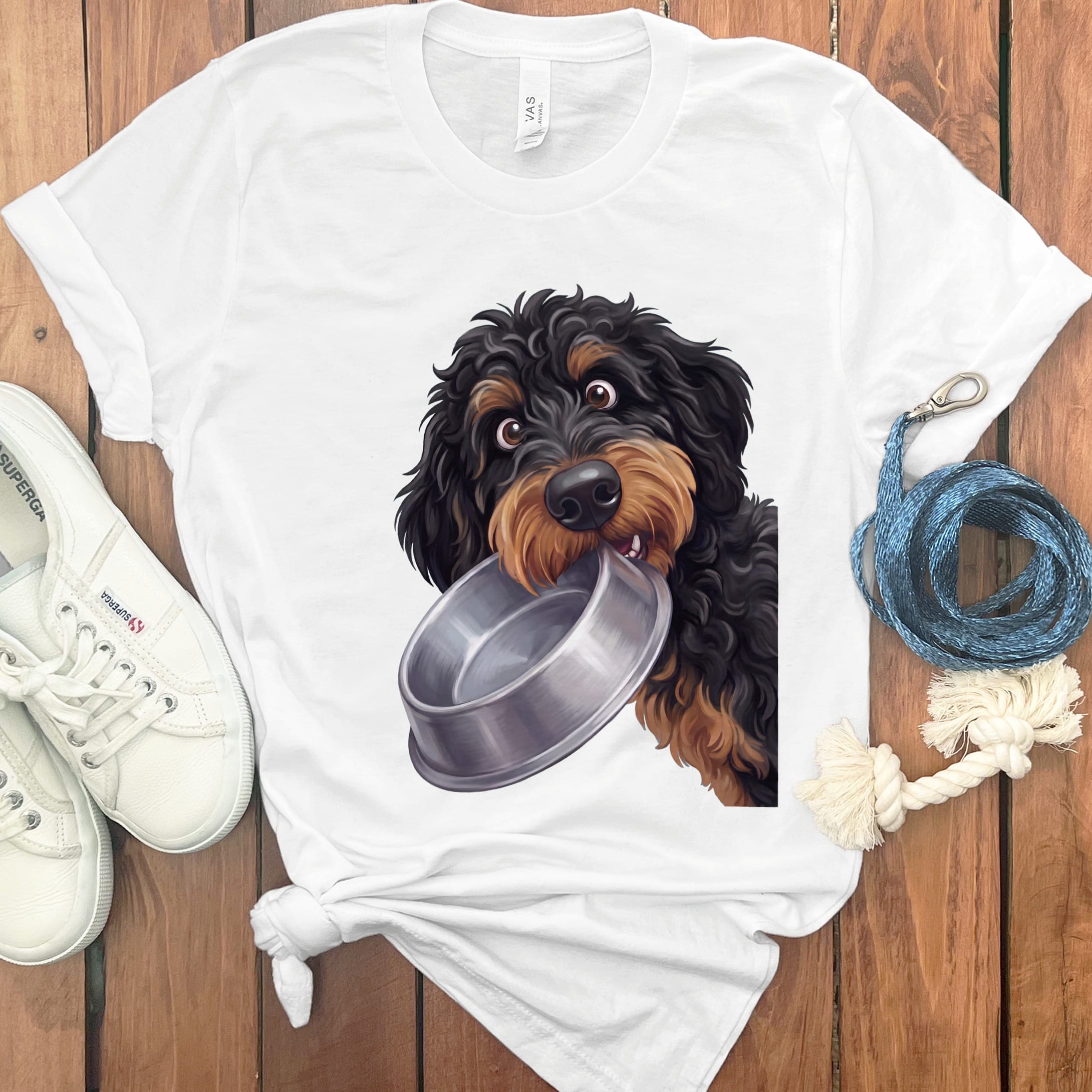 Phantom Goldendoodle Bowl T-Shirt in White / S by Puppy Jo