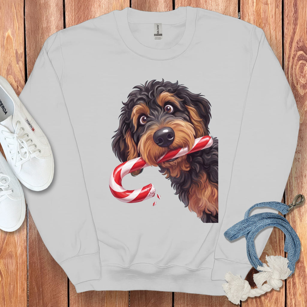 Phantom Goldendoodle Candy Cane Thief Sweatshirt in Sport Grey / S by Puppy Jo