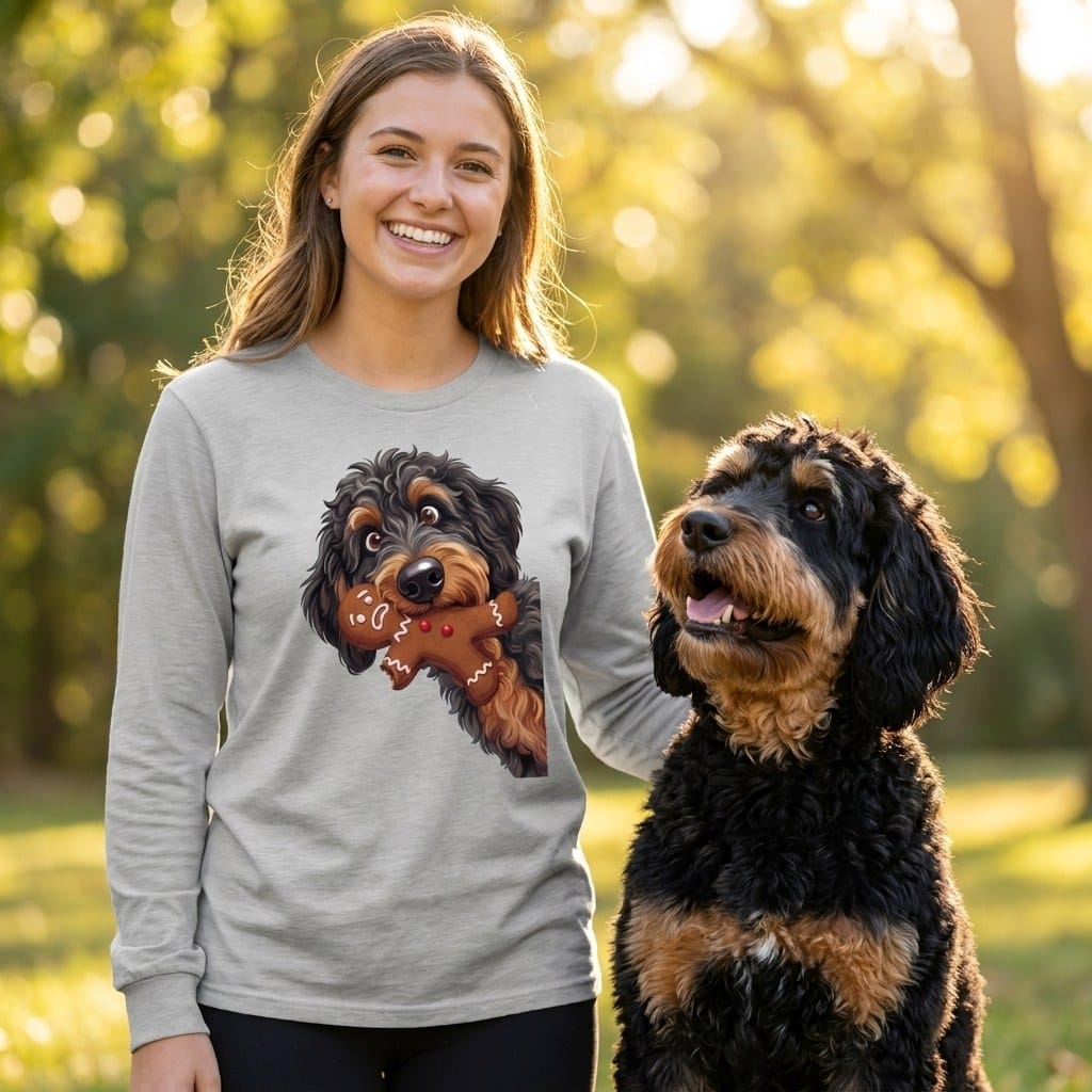 Phantom Goldendoodle Cookie Thief Long Sleeve T-Shirt in by Puppy Jo
