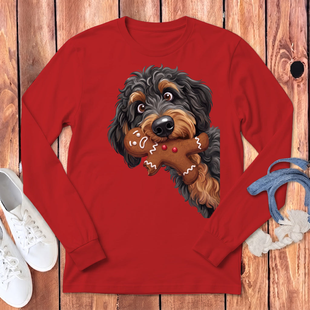 Phantom Goldendoodle Cookie Thief Long Sleeve T-Shirt in Red / S by Puppy Jo