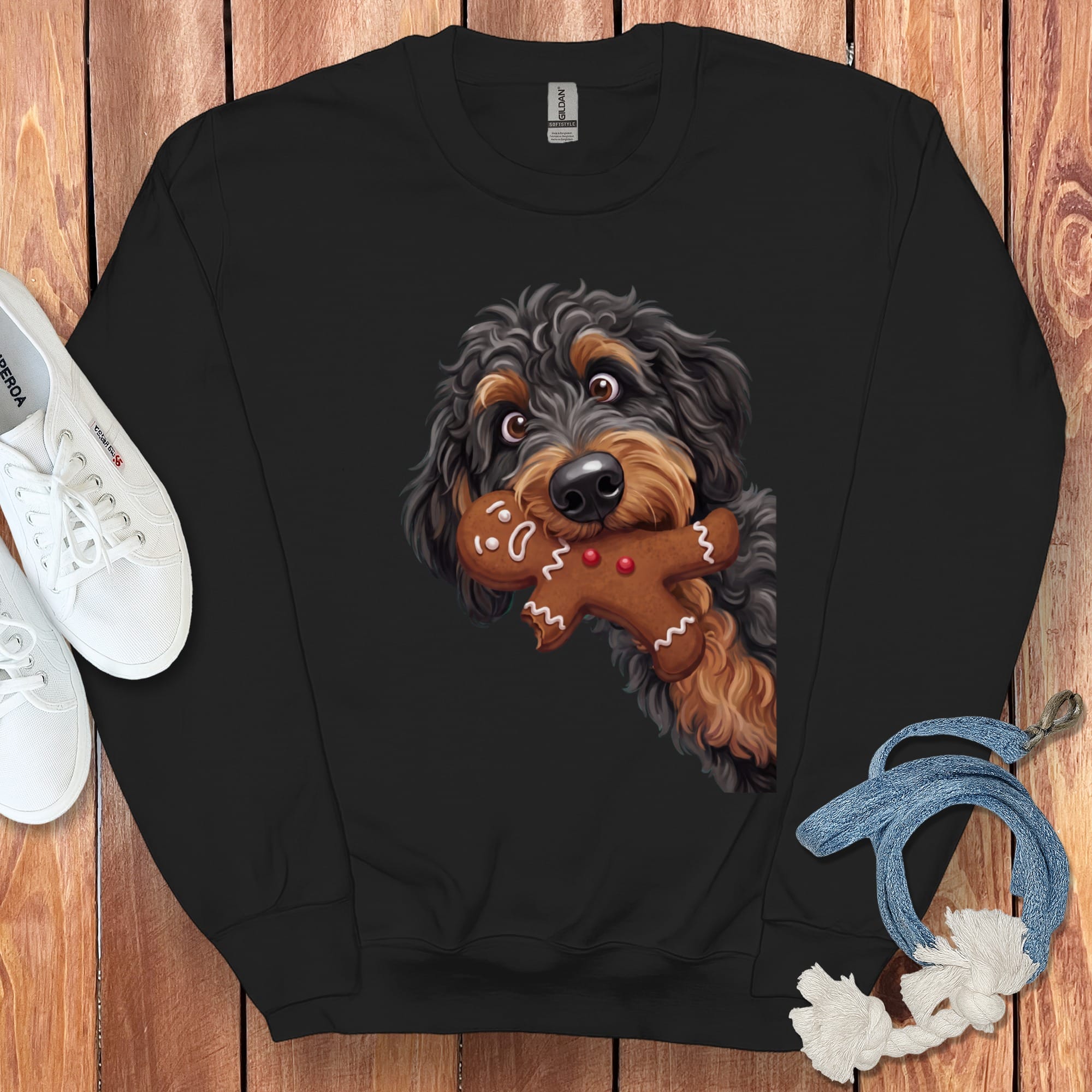 Phantom Goldendoodle Cookie Thief Sweatshirt in Black / S by Puppy Jo