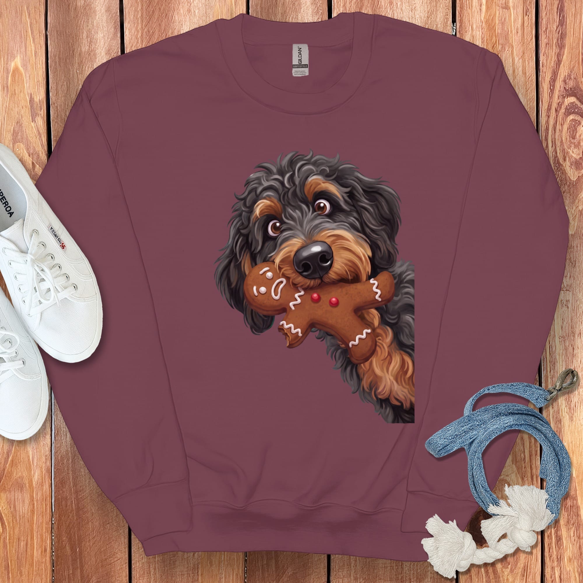 Phantom Goldendoodle Cookie Thief Sweatshirt in Maroon / S by Puppy Jo