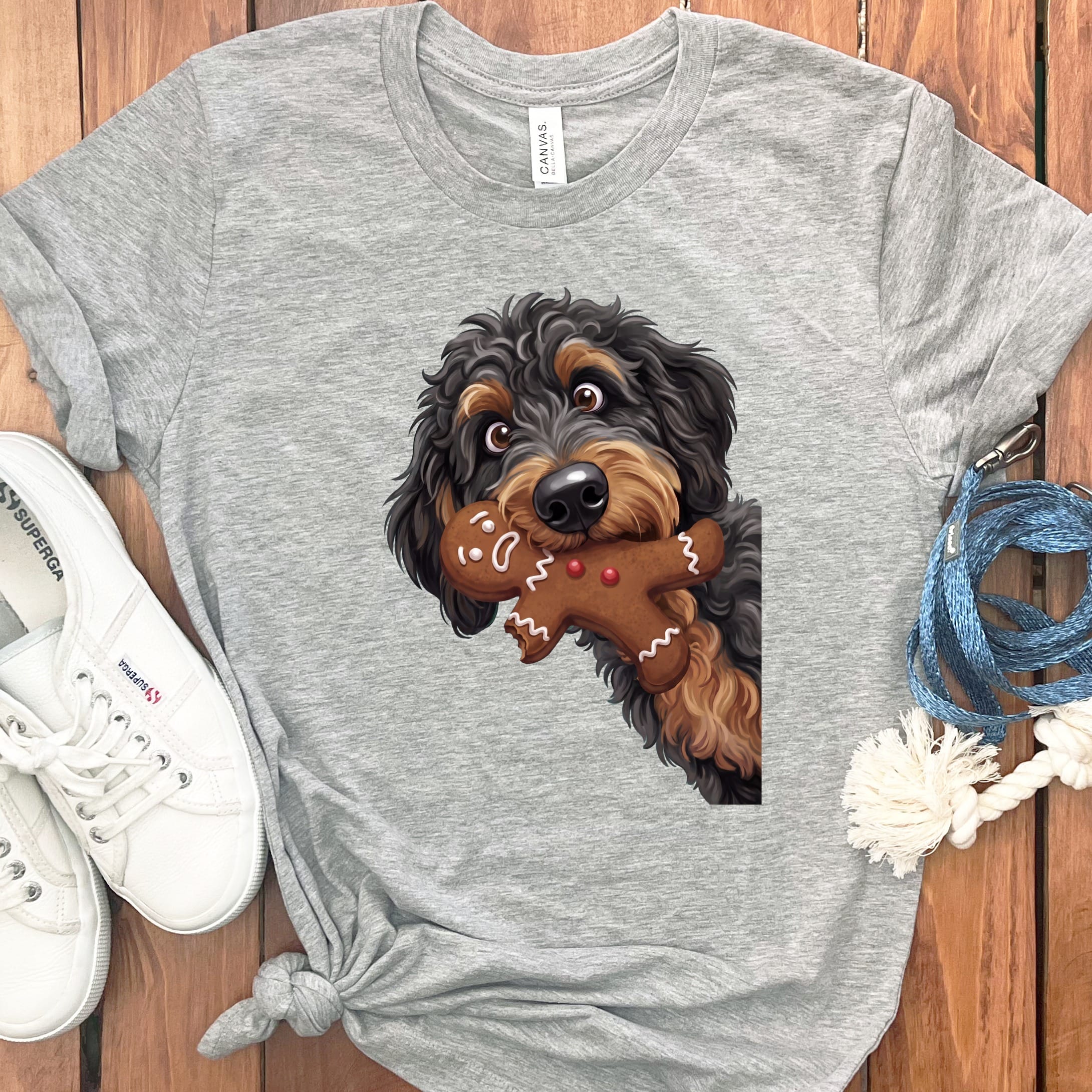Phantom Goldendoodle Cookie Thief T-Shirt in Athletic Heather / S by Puppy Jo