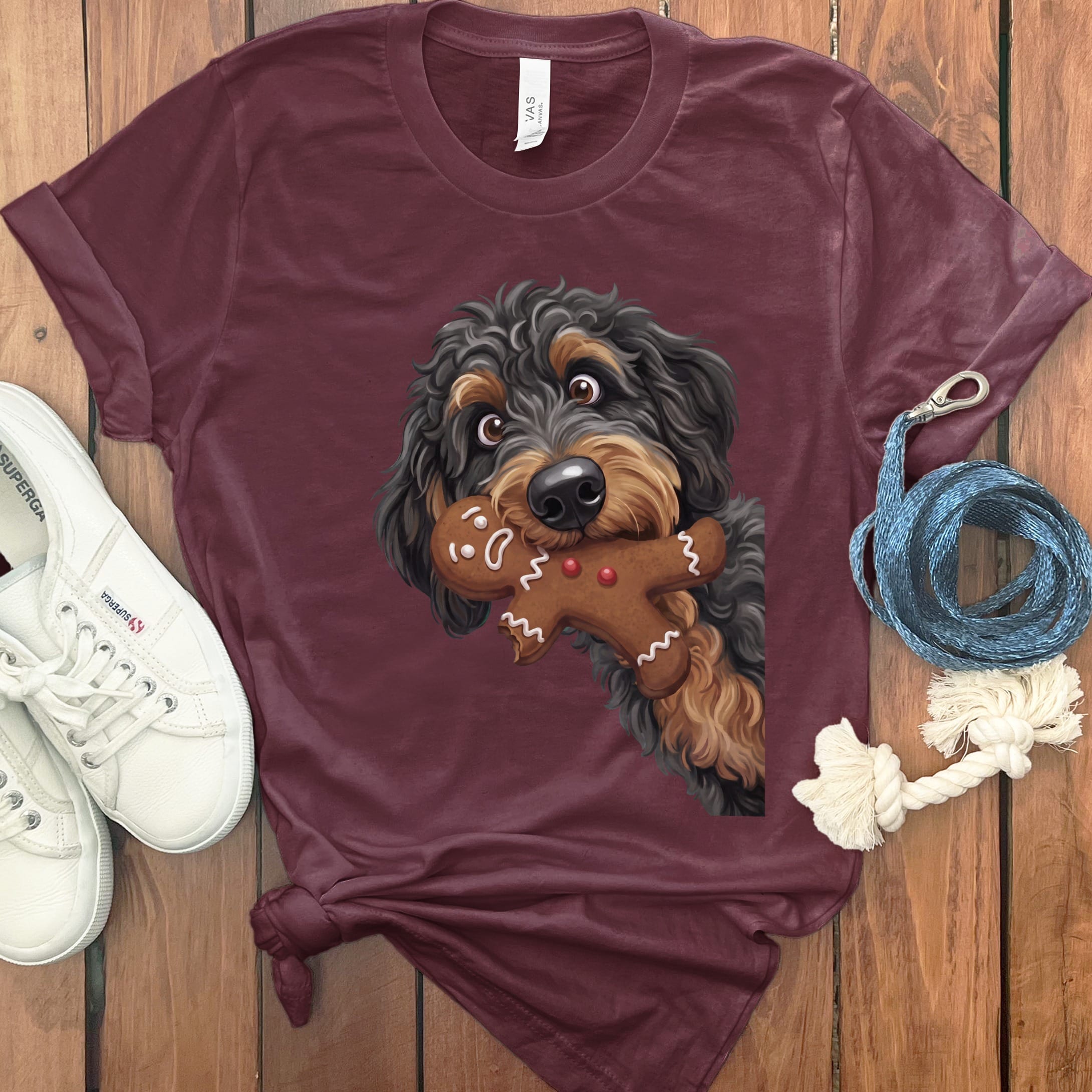 Phantom Goldendoodle Cookie Thief T-Shirt in Maroon / S by Puppy Jo