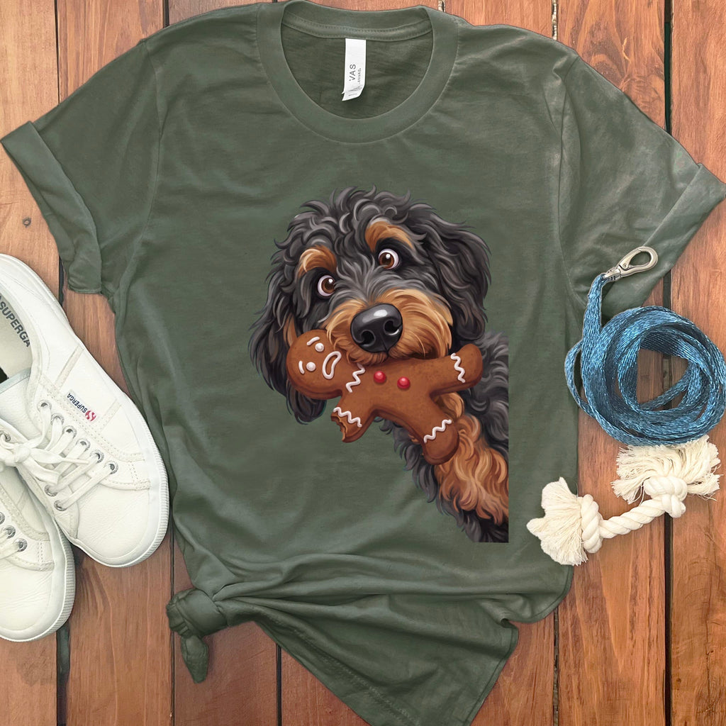 Phantom Goldendoodle Cookie Thief T-Shirt in Military Green / S by Puppy Jo