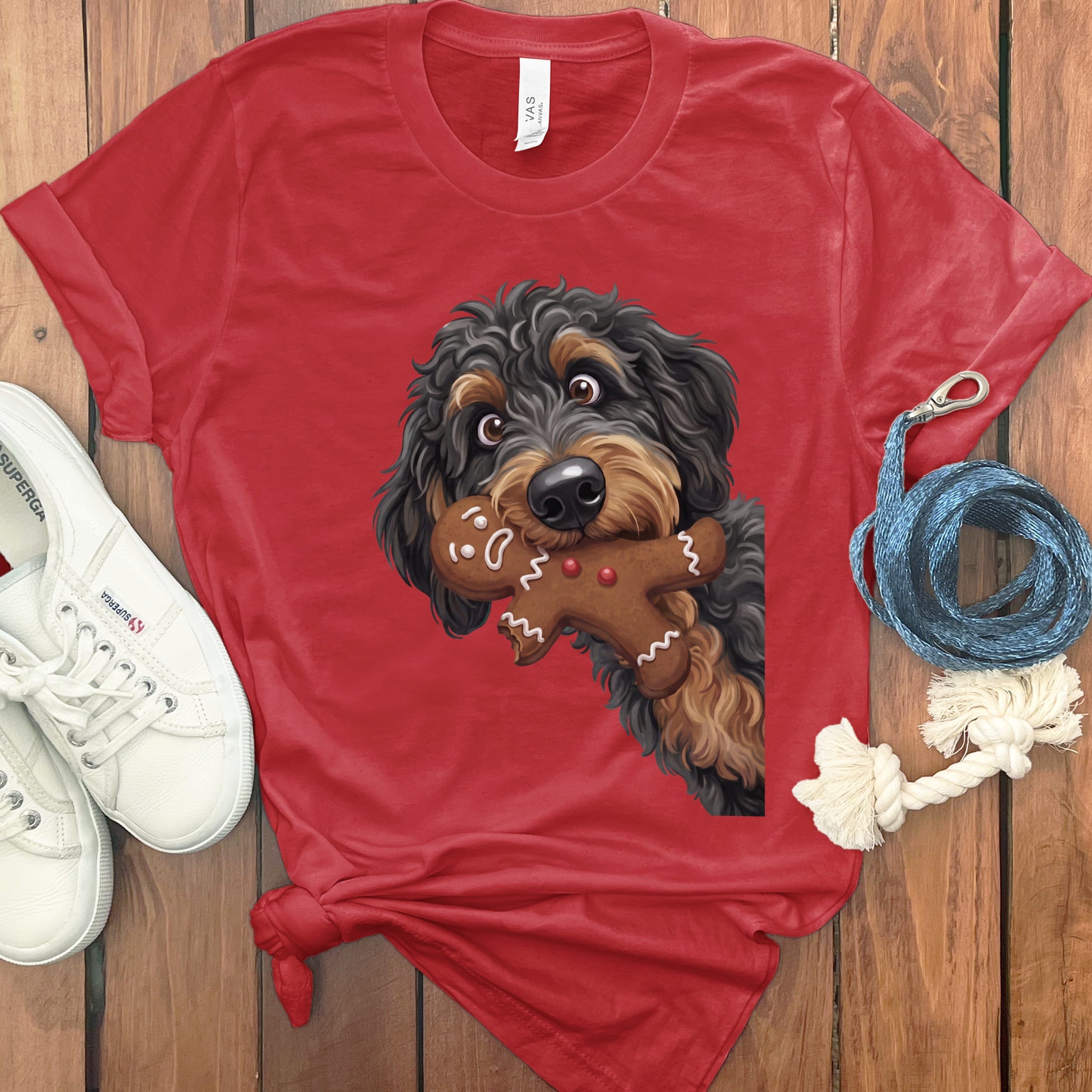 Phantom Goldendoodle Cookie Thief T-Shirt in Red / S by Puppy Jo