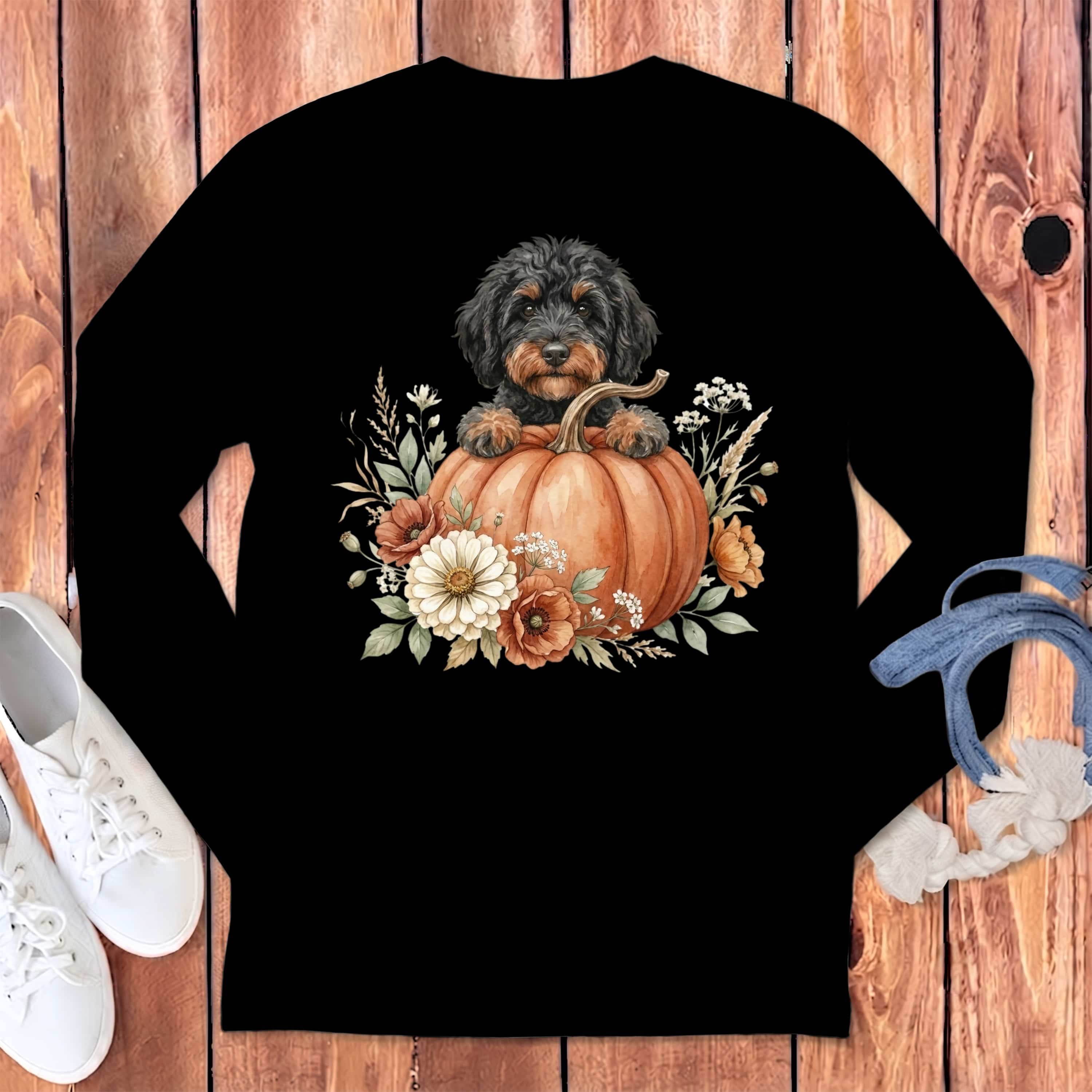 Phantom Goldendoodle Fall Long Sleeve T-Shirt in Black / S by Puppy Jo