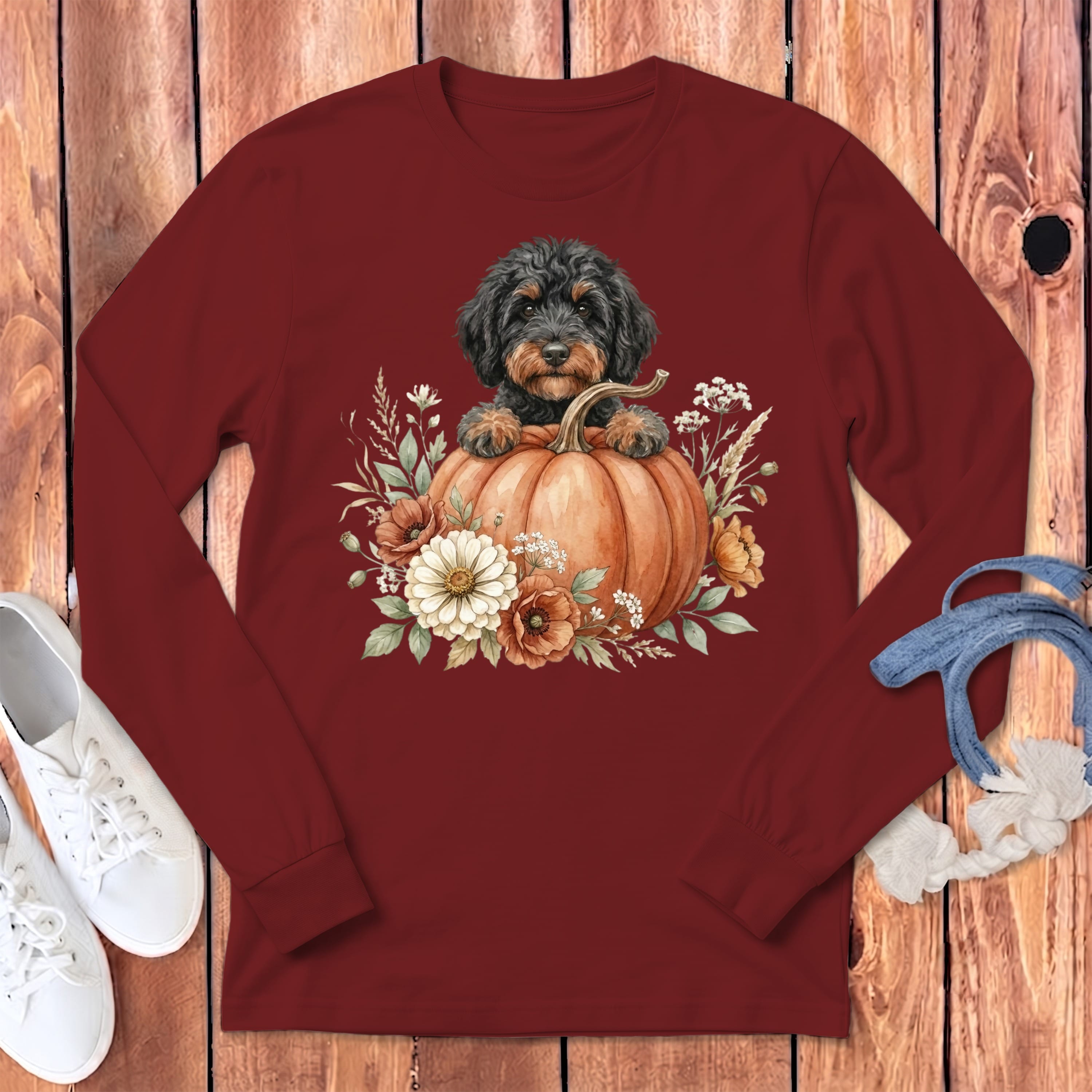 Phantom Goldendoodle Fall Long Sleeve T-Shirt in Cardinal / S by Puppy Jo