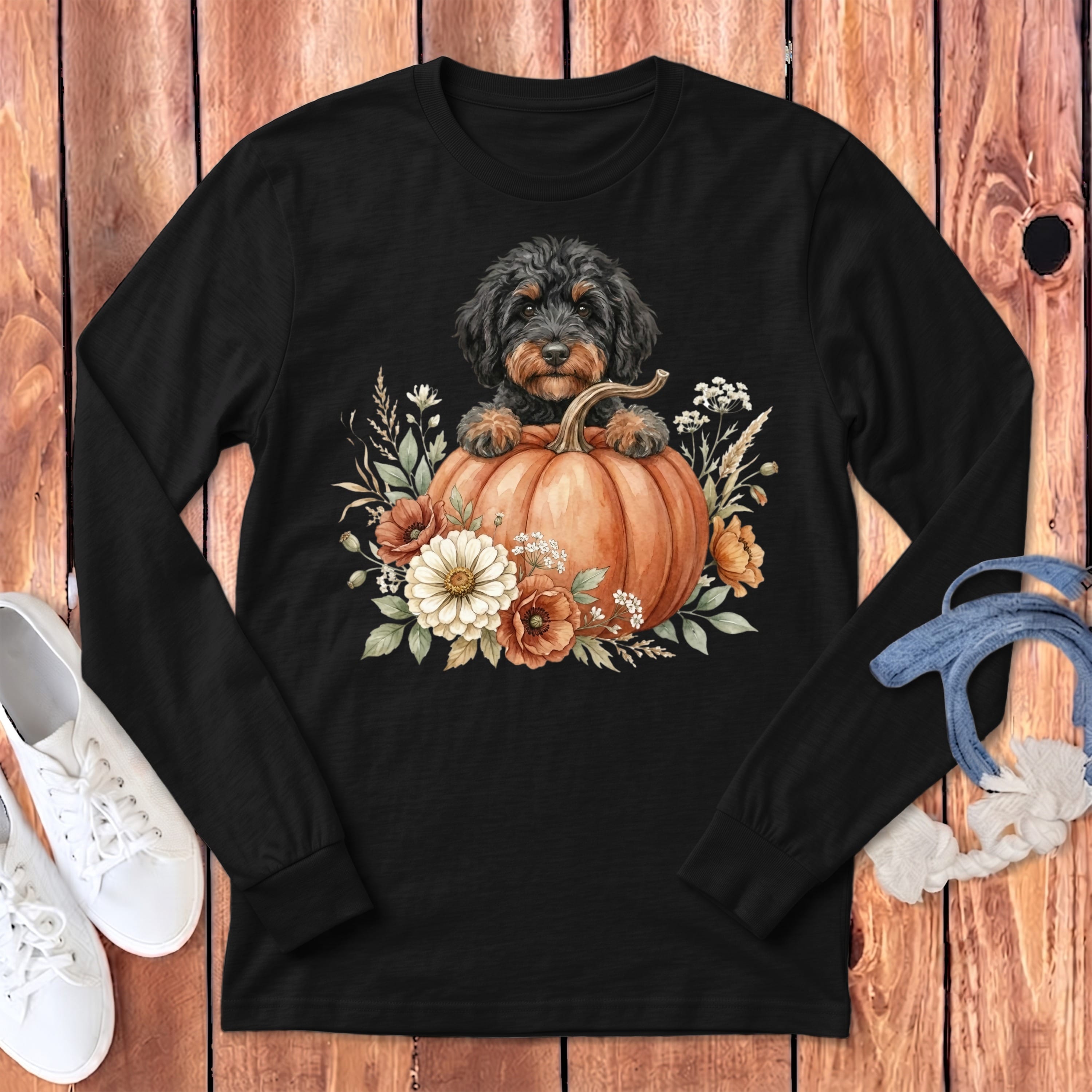 Phantom Goldendoodle Fall Long Sleeve T-Shirt in Dark Grey Heather / S by Puppy Jo