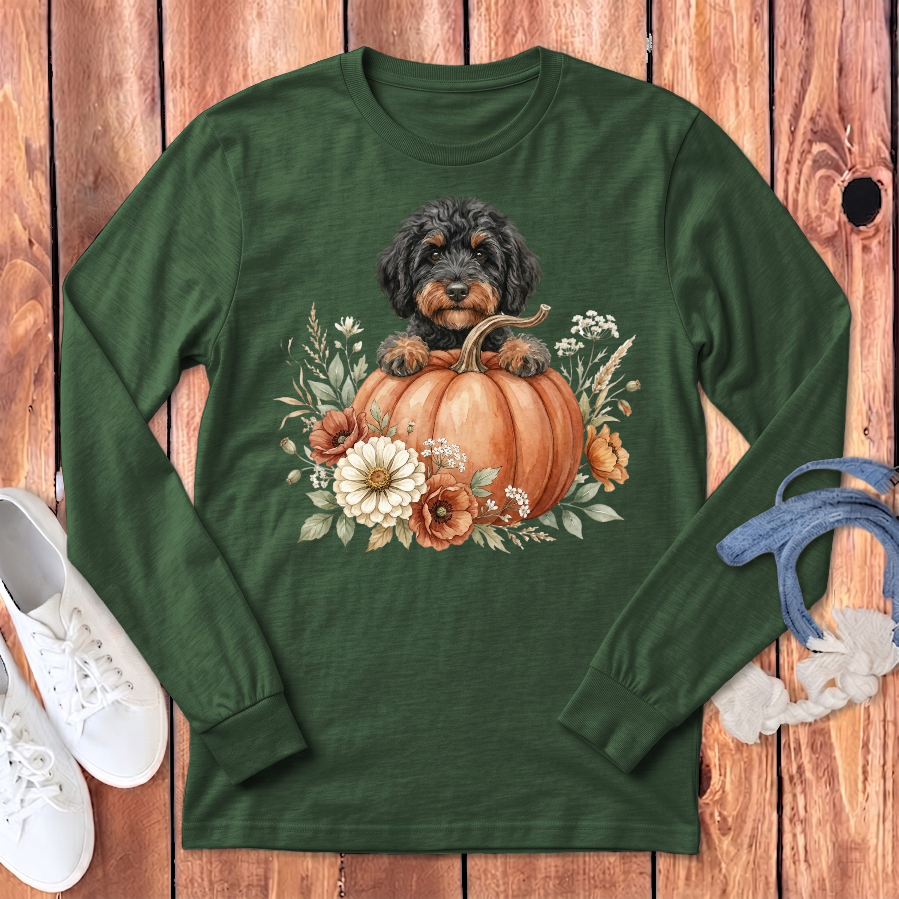Phantom Goldendoodle Fall Long Sleeve T-Shirt in Heather Forest / S by Puppy Jo