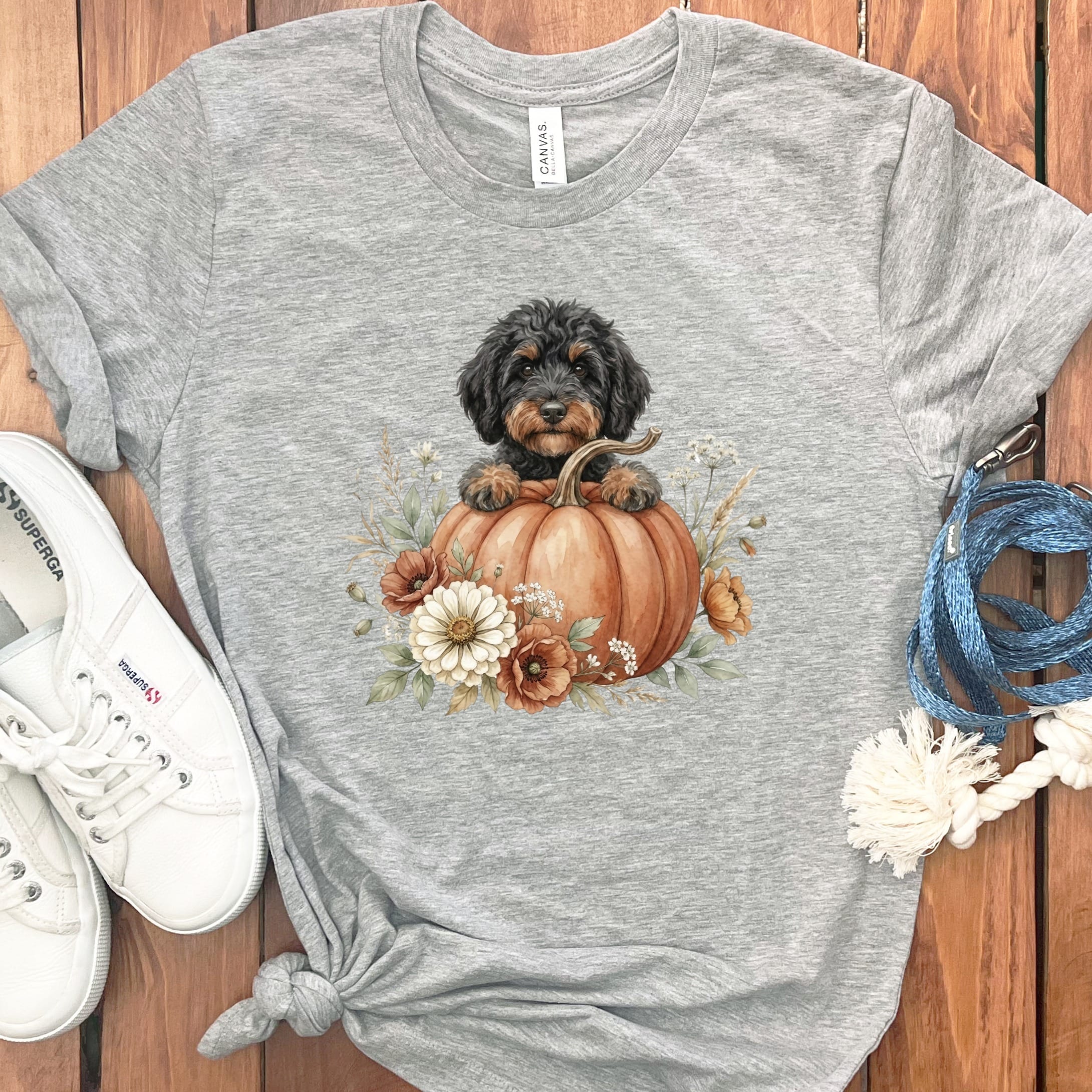 Phantom Goldendoodle Fall T-Shirt in Athletic Heather / S by Puppy Jo