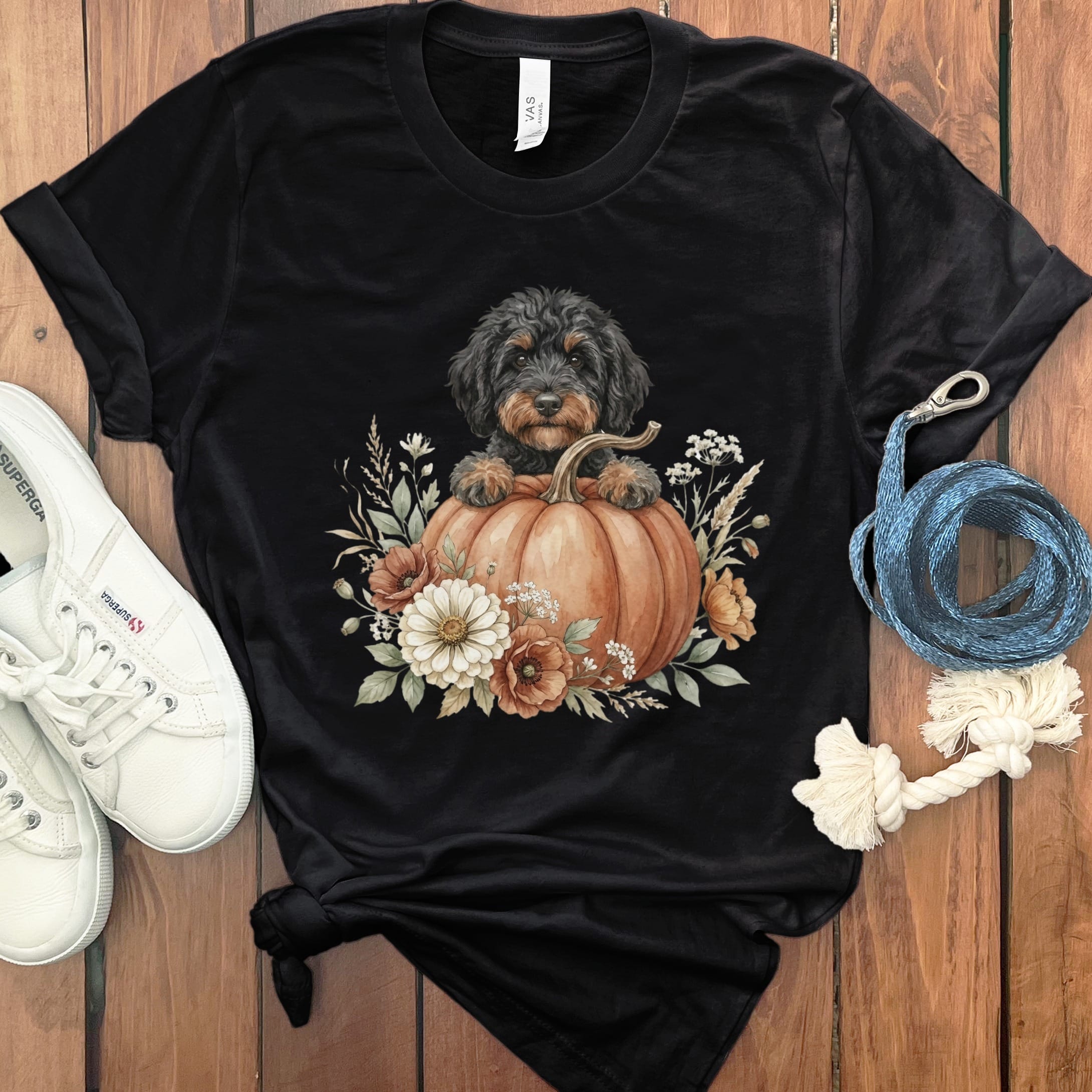 Phantom Goldendoodle Fall T-Shirt in Black / S by Puppy Jo