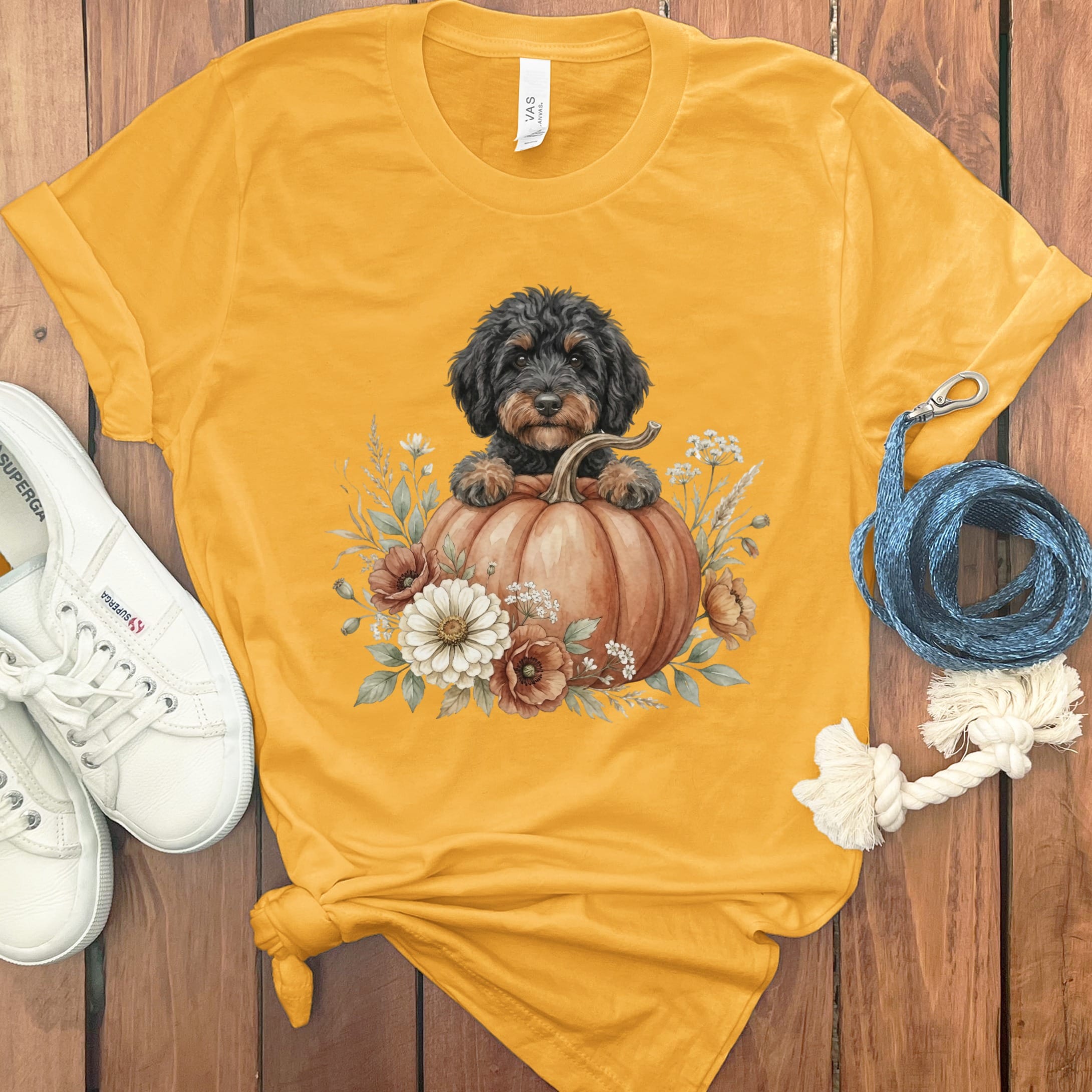 Phantom Goldendoodle Fall T-Shirt in Gold / S by Puppy Jo