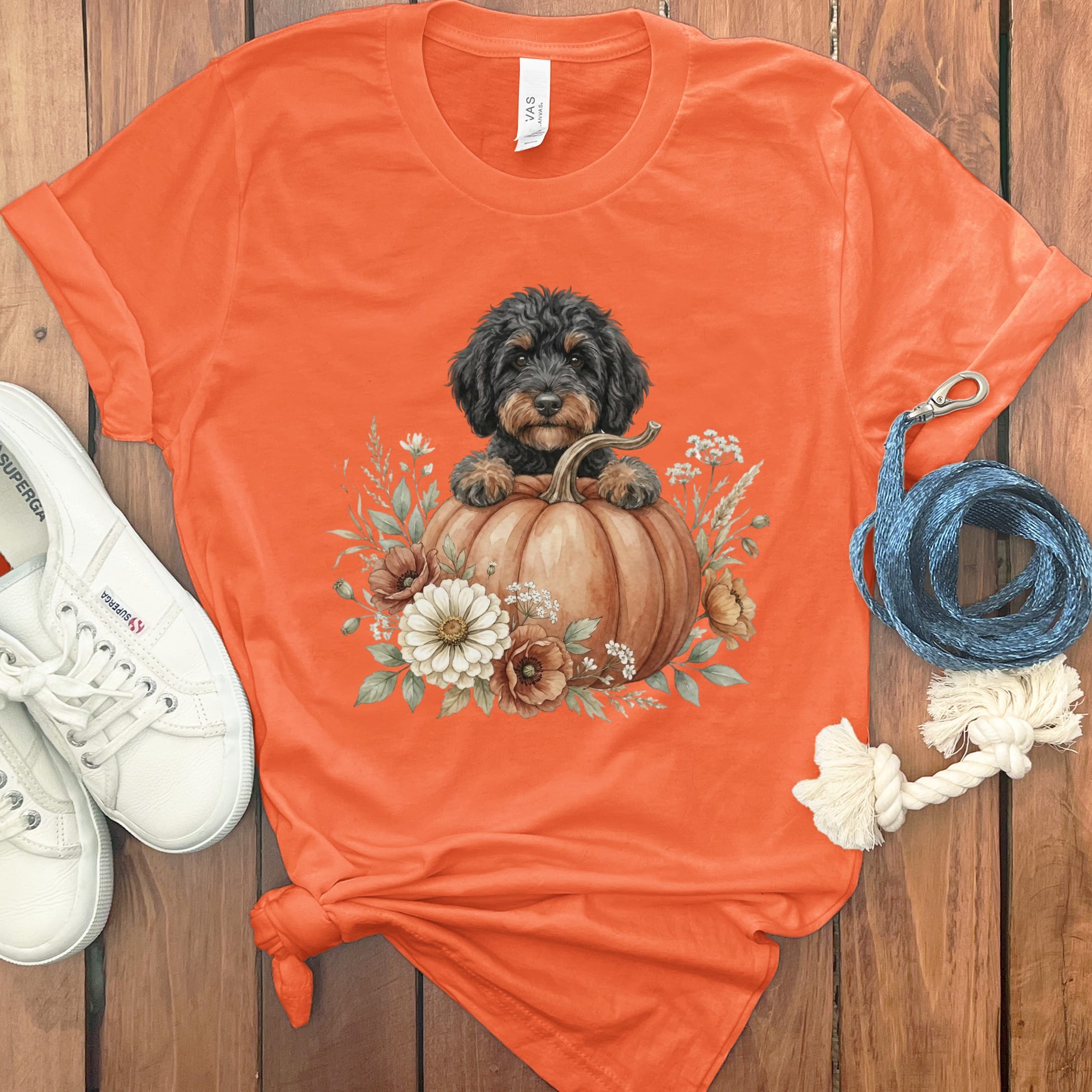 Phantom Goldendoodle Fall T-Shirt in Orange / S by Puppy Jo