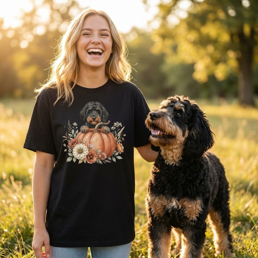 Phantom Goldendoodle Fall T-Shirt in by Puppy Jo
