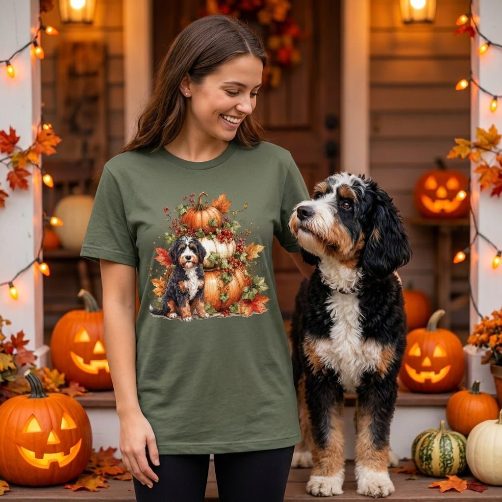 Phantom Goldendoodle Fall Wreath T-Shirt in by Puppy Jo