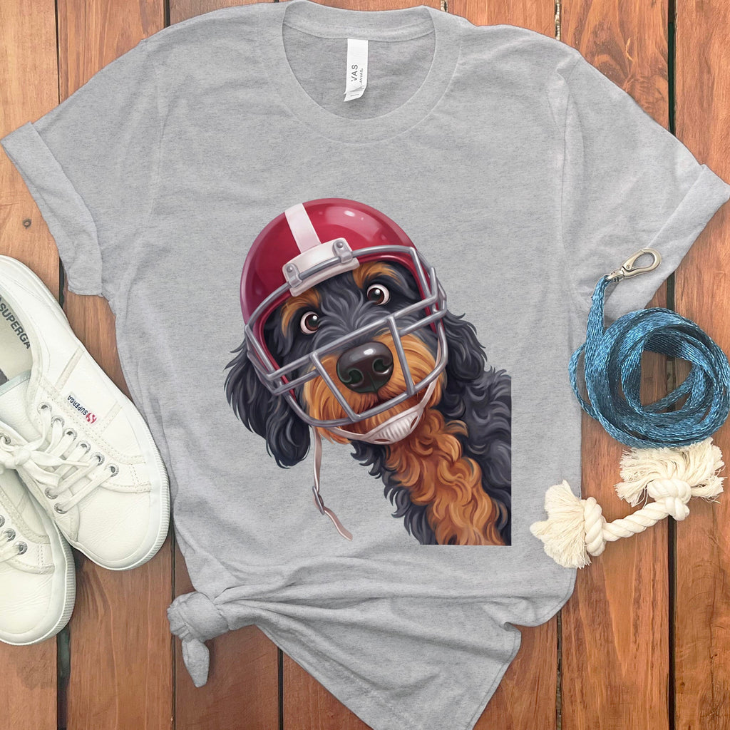Phantom Goldendoodle Football Helmet T-Shirt in Athletic Heather / S by Puppy Jo