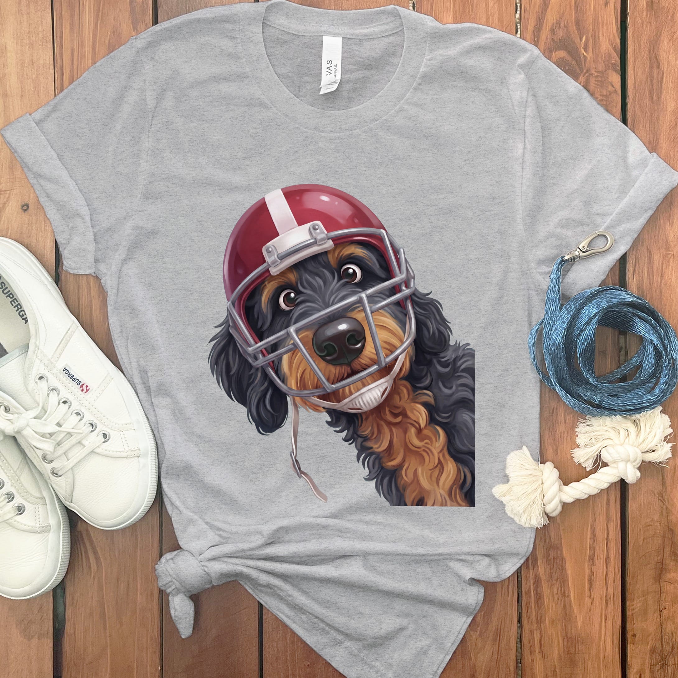 Phantom Goldendoodle Football Helmet T-Shirt in Athletic Heather / S by Puppy Jo