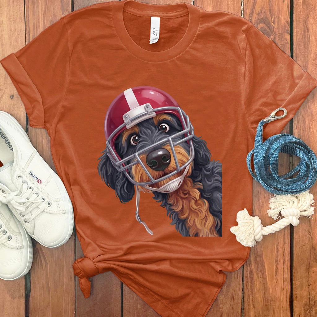 Phantom Goldendoodle Football Helmet T-Shirt in Autumn / S by Puppy Jo