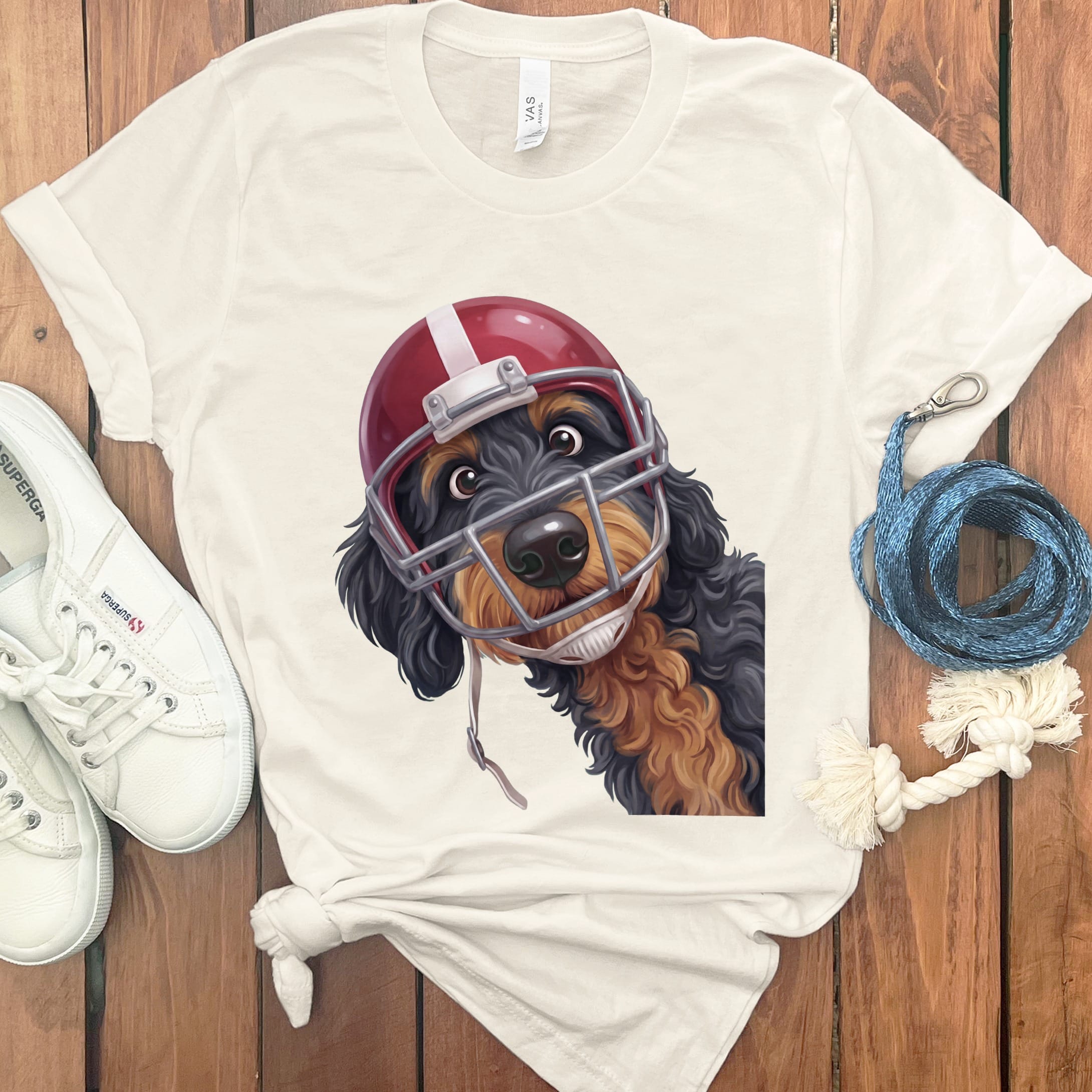 Phantom Goldendoodle Football Helmet T-Shirt in Natural / S by Puppy Jo