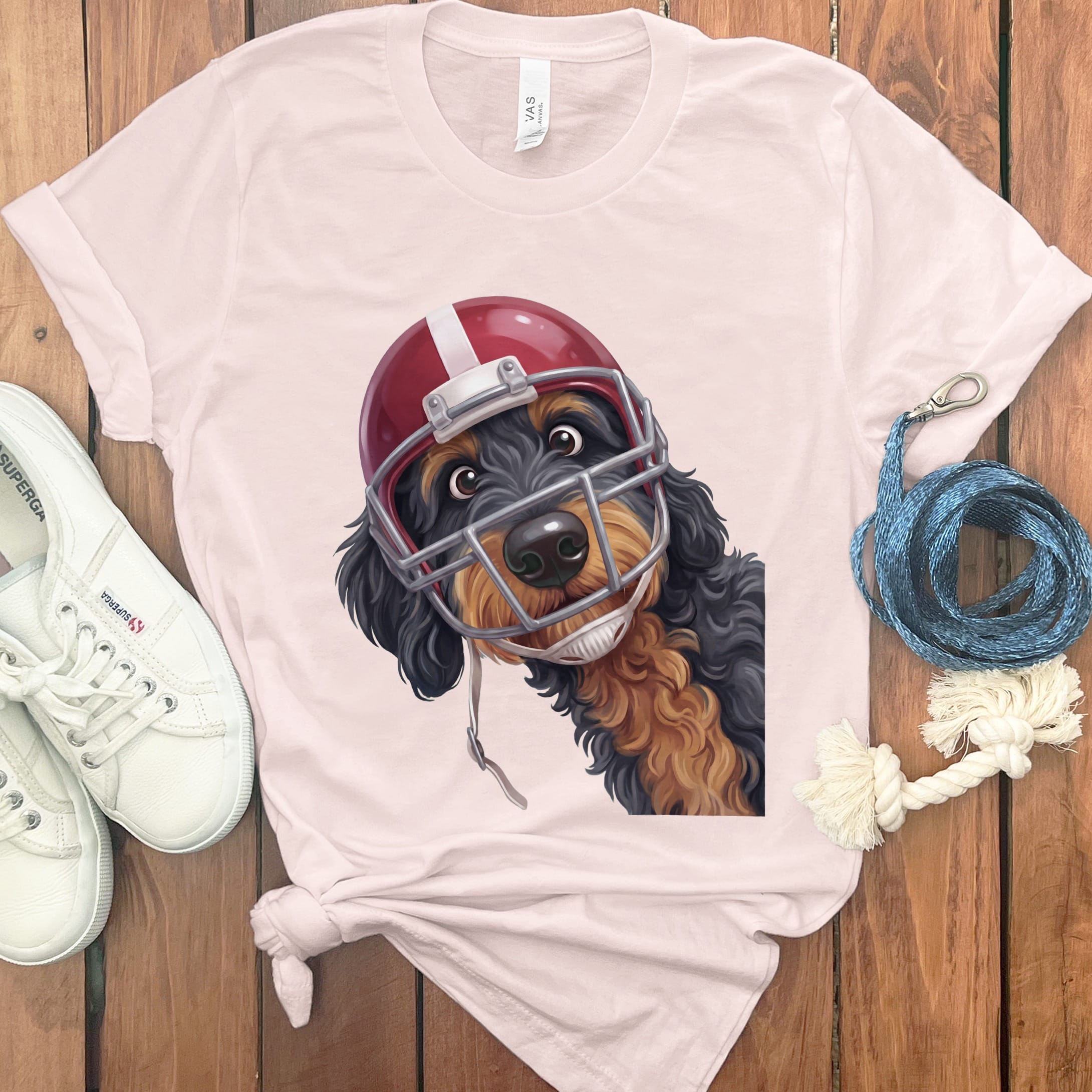 Phantom Goldendoodle Football Helmet T-Shirt in Soft Pink / S by Puppy Jo