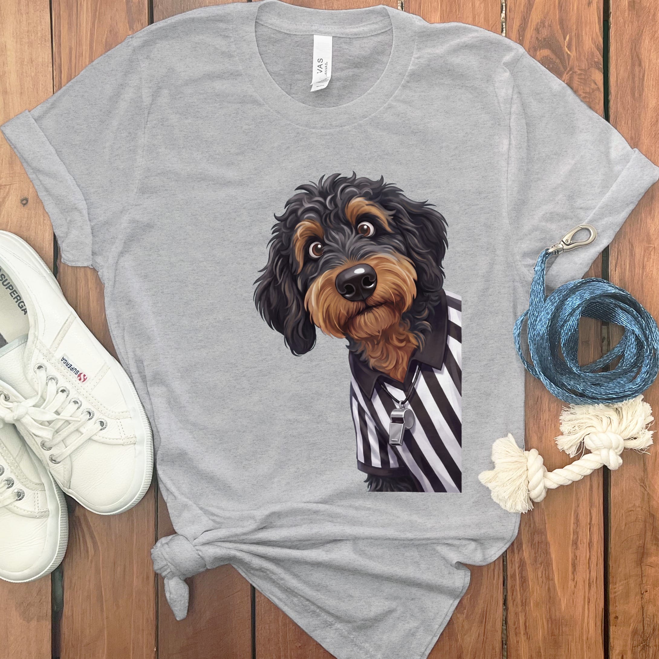 Phantom Goldendoodle Football Referee T-Shirt in Athletic Heather / S by Puppy Jo