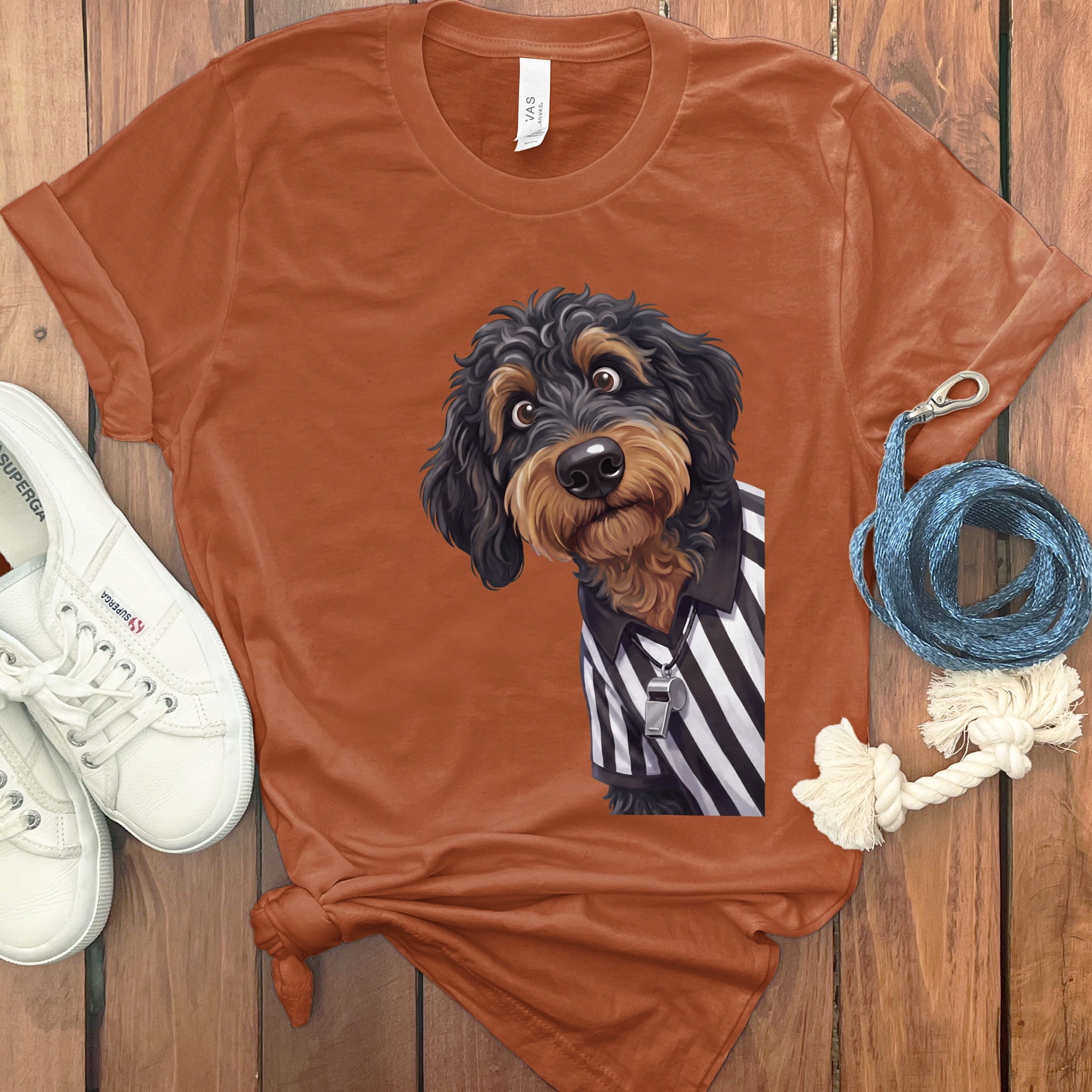 Phantom Goldendoodle Football Referee T-Shirt in Autumn / S by Puppy Jo