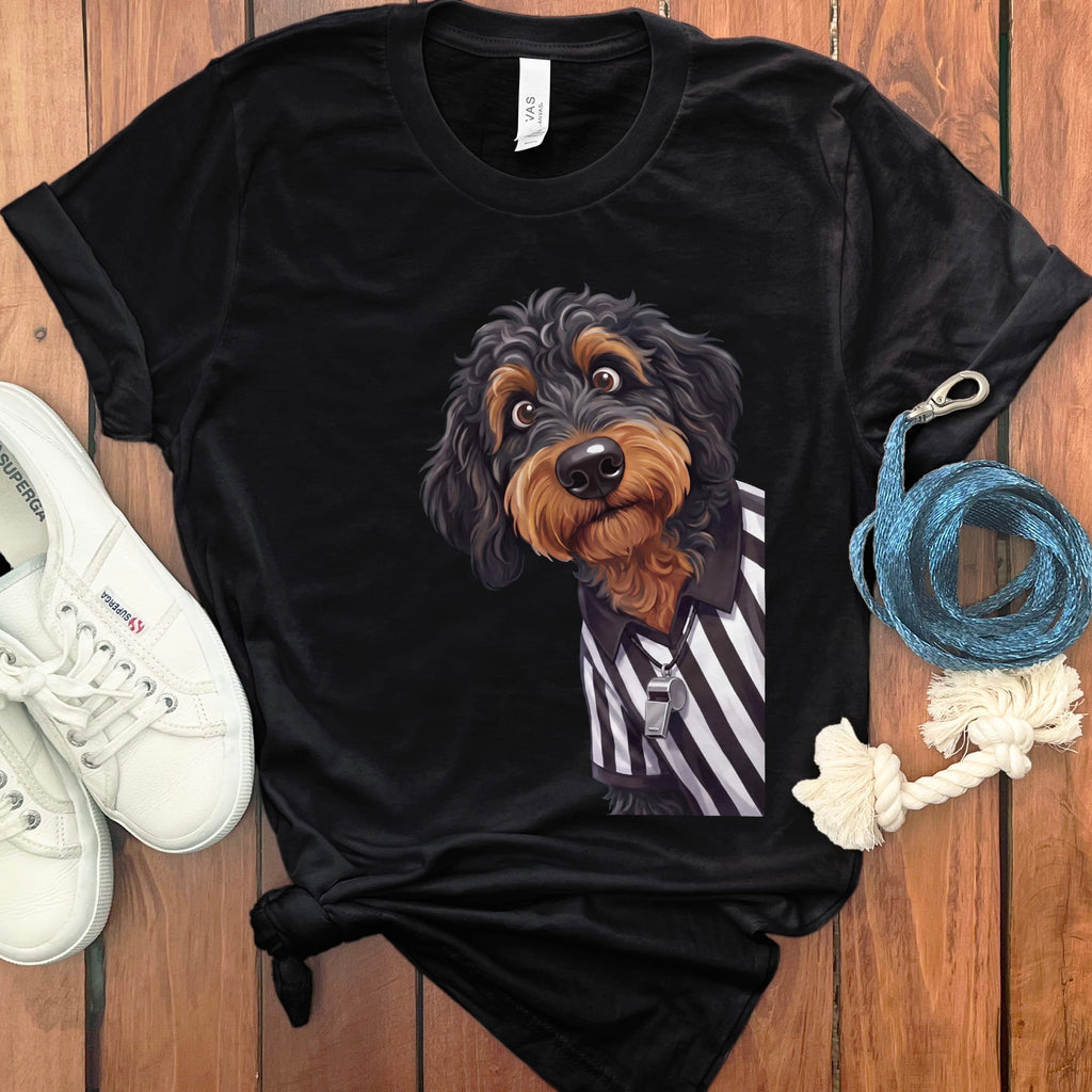 Phantom Goldendoodle Football Referee T-Shirt in Black / S by Puppy Jo